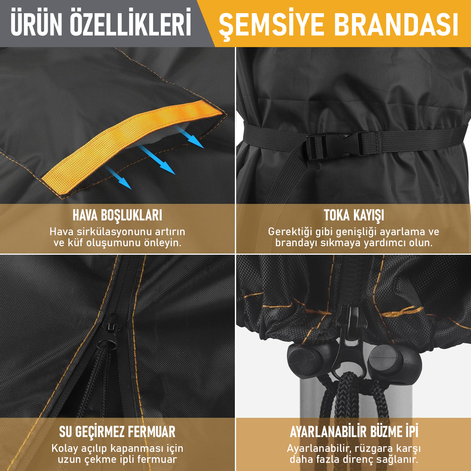 Haegs Bahçe Şemsiye Kılıfı Veranda Parasol Konsol Şemsiyesi Brandası Koruma Örtüsü Su Geçirmez Hava Koşullarına Dayanıklı Bahçe Gölgelik Güneşlik Örtüsü 265-40 70 40 cm Siyah 5