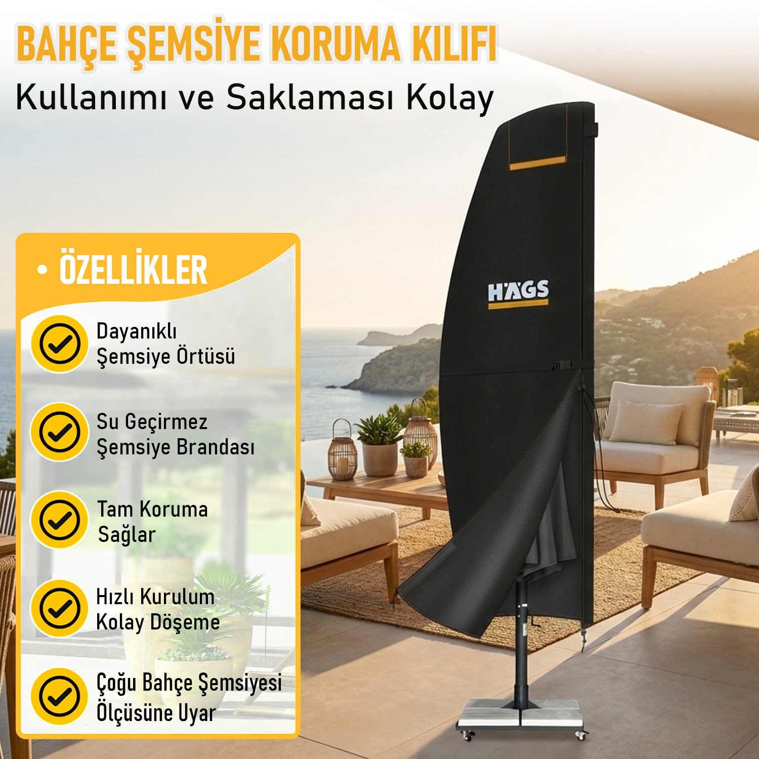 Haegs Bahçe Şemsiye Kılıfı Veranda Parasol Konsol Şemsiyesi Brandası Koruma Örtüsü Su Geçirmez Hava Koşullarına Dayanıklı Bahçe Gölgelik Güneşlik Örtüsü 265-40 70 40 cm Siyah 6
