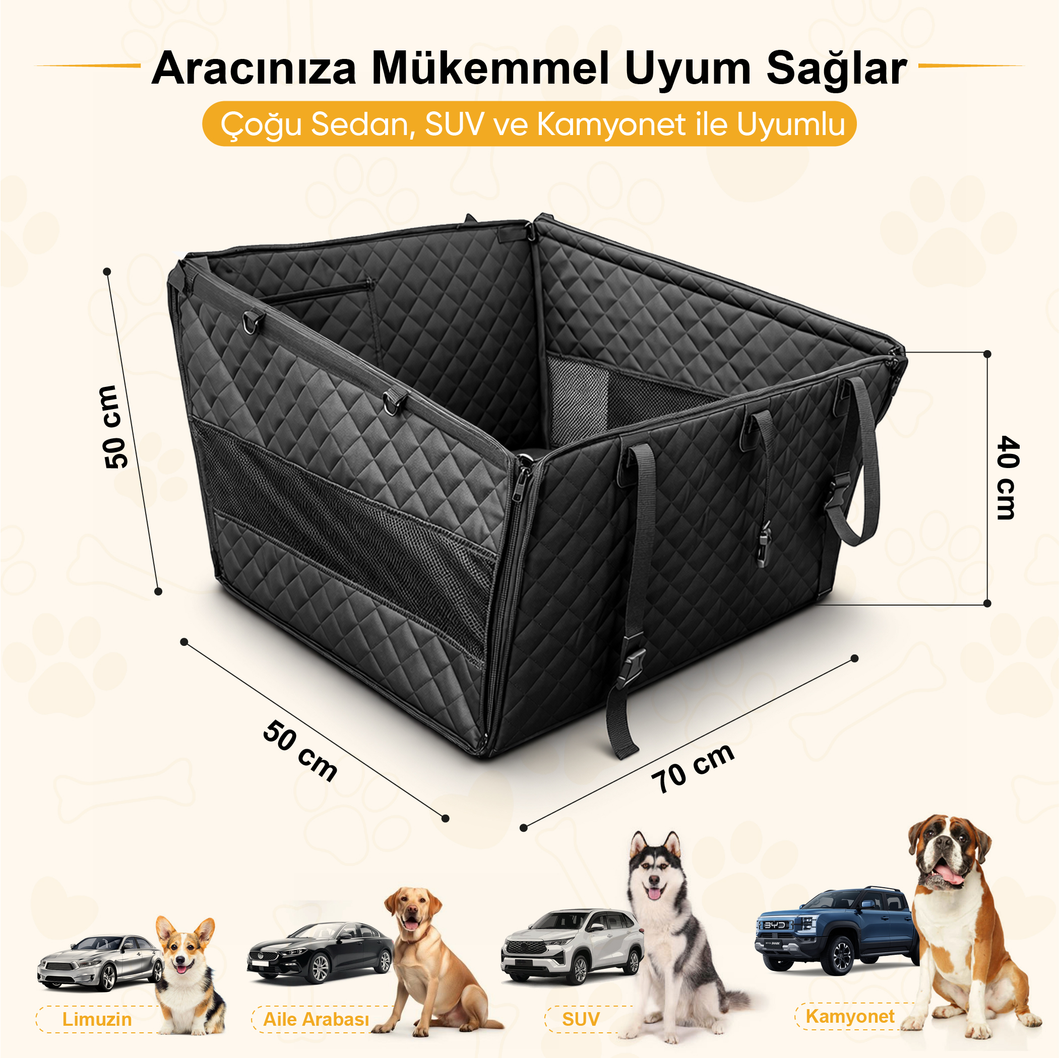 Haegs Büyük ve Orta Köpekler İçin Köpek Araba Koltuğu Evcil Hayvan Araç içi Hamağı Köpekler İçin Arka Koltuk Uzatıcı Su Geçirmez Oxford Kumaş Katlanabilir Evcil Hayvan Araba Koltuğu - Gri 2