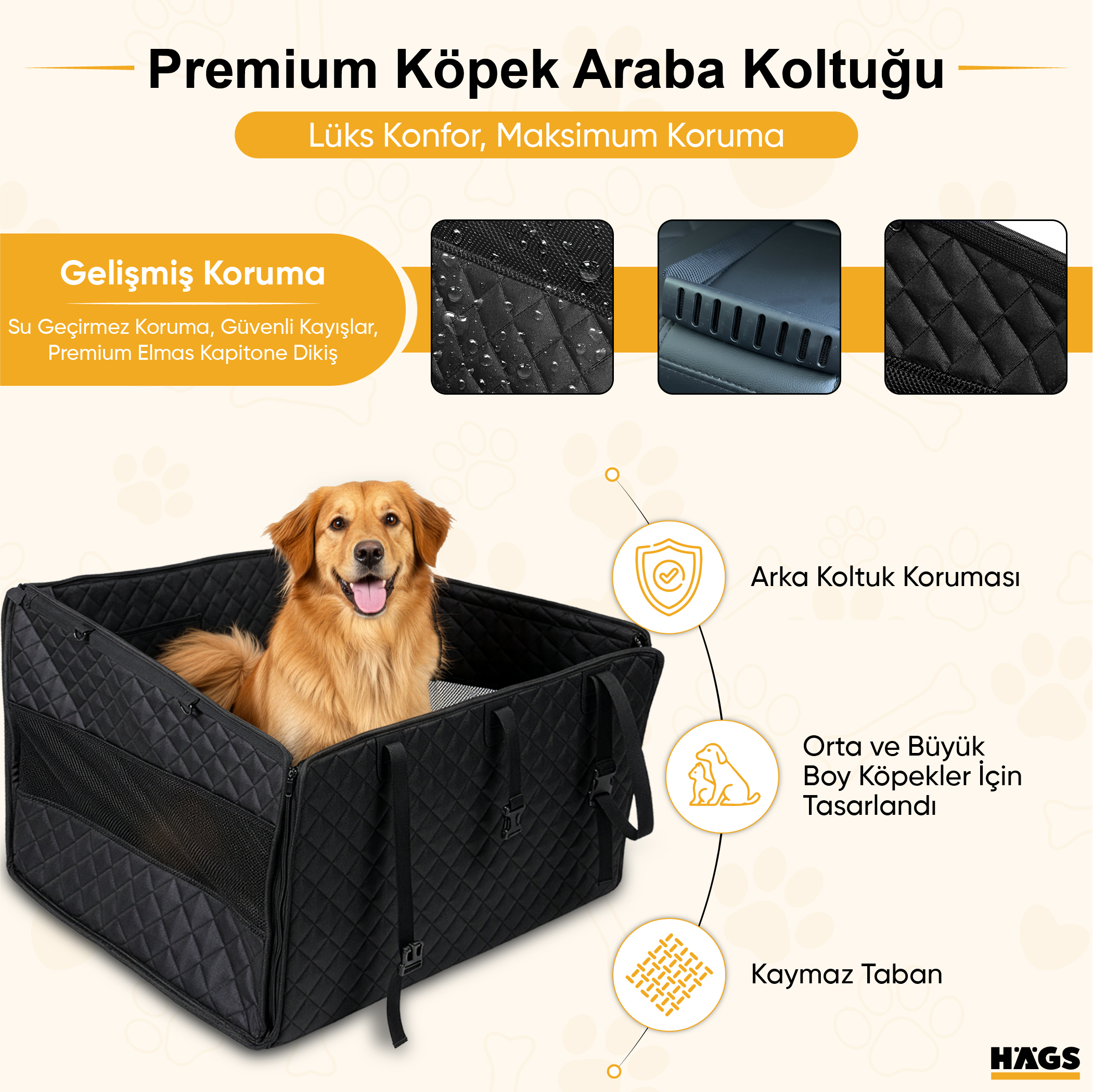 Haegs Büyük ve Orta Köpekler İçin Köpek Araba Koltuğu Evcil Hayvan Araç içi Hamağı Köpekler İçin Arka Koltuk Uzatıcı Su Geçirmez Oxford Kumaş Katlanabilir Evcil Hayvan Araba Koltuğu - Gri 3