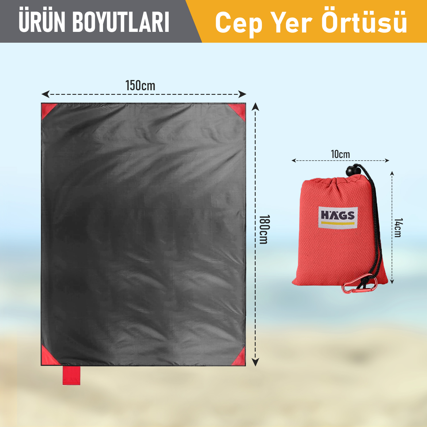 Haegs Cep Yer Örtüsü Piknik Örtüsü Kamp Matı Plaj Yer Örtüsü Su Geçirmez Kum Tutmaz Hızlı Kurur Hafif Katlanabilir İnce Zemin Örtüsü Outdoor Açık Hava Kamp Yürüyüş Seyahat için - El Askılı - 180-150cm - Kırmızı 2