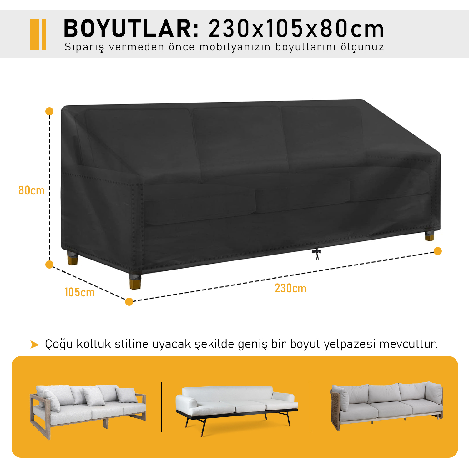 Haegs Çift Kişilik Bahçe Koltuk Örtüsü Koruma Kılıfı Su Geçirmez Açık Hava Bahçe Mobilya Kılıfları Dış Mekan Sandalye Kılıfı Örtü Branda Ağır Hizmet Tipi 230-105-80cm - Siyah 2