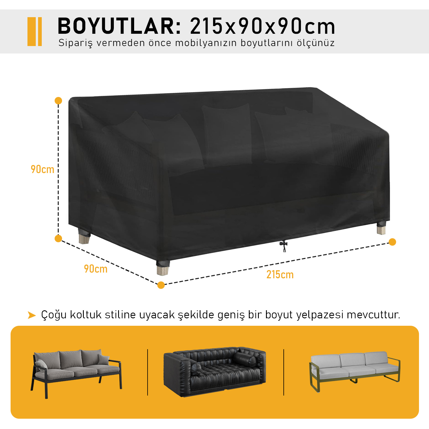 Haegs Çift Kişilik Bahçe Koltuk Örtüsü Koruma Kılıfı Su Geçirmez Açık Hava Bahçe Mobilya Kılıfları Dış Mekan Sandalye Kılıfı Örtü Branda Ağır Hizmet Tipi 215-90-90cm - Siyah 2