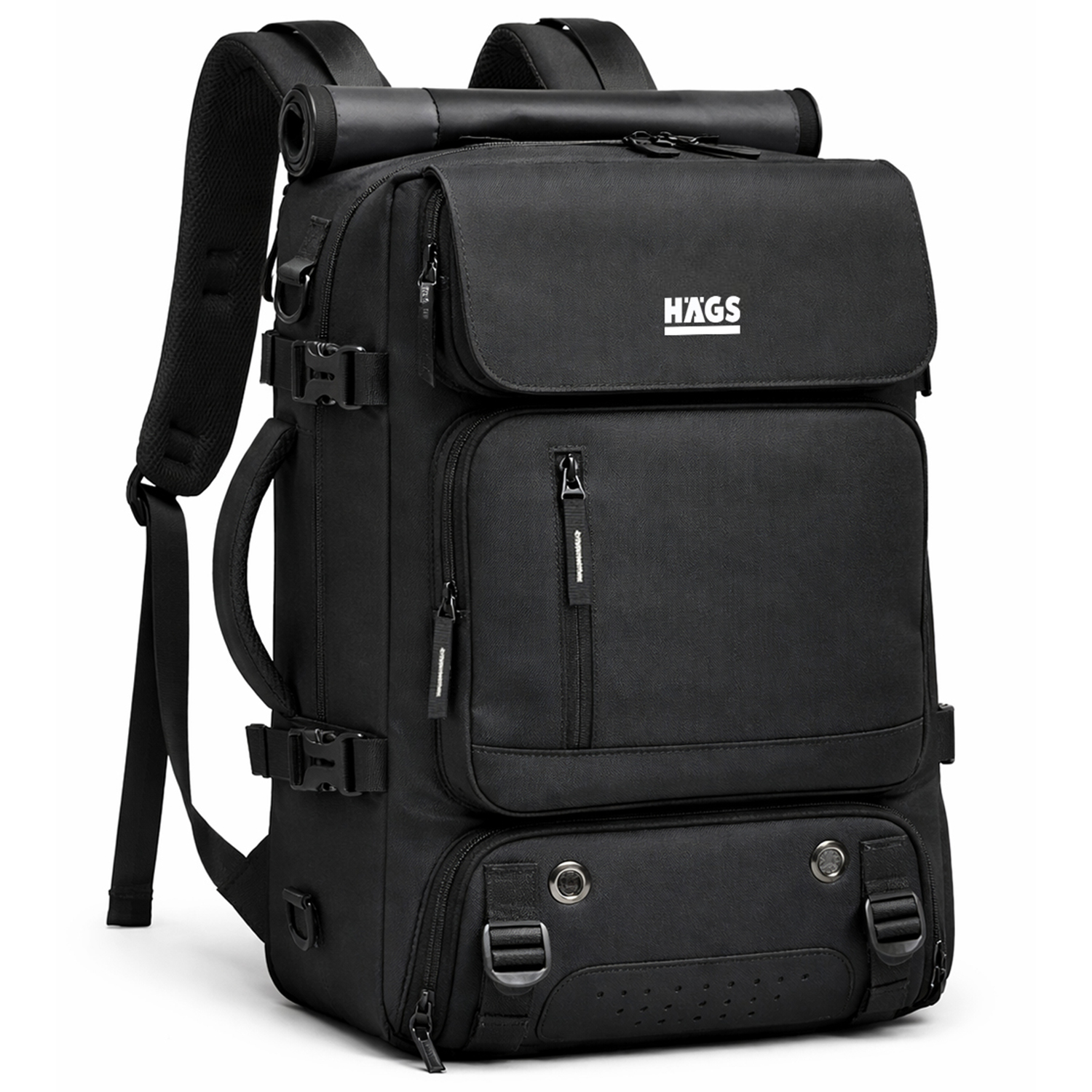 Haegs Seyahat Sırt Çantası 3in1 Dönüştürülebilir El Bavulu Kadınlar ve Erkekler için Uçak Onaylı Ayakkabı Bölmeli Multi Cepli Organizer Sırt ve El Çantası Siyah