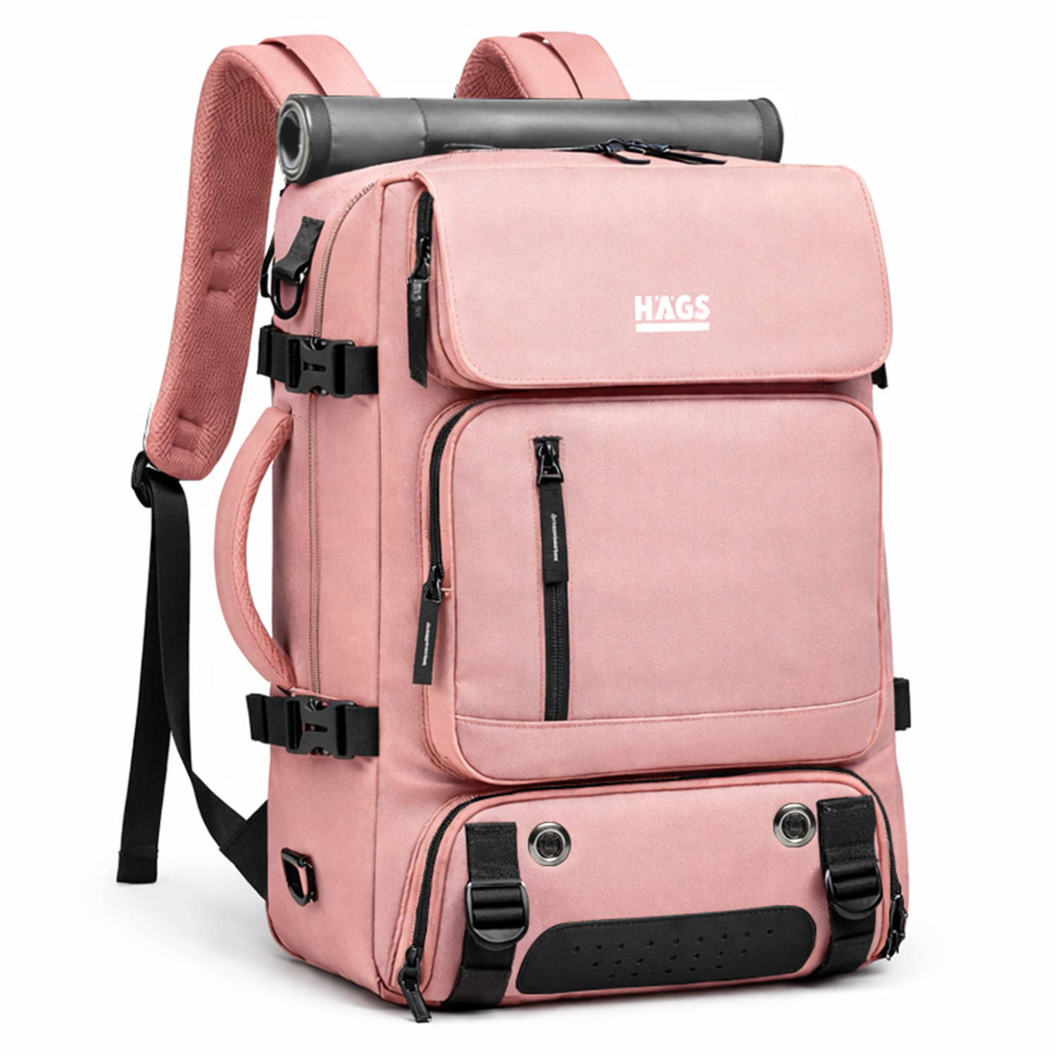 Haegs Seyahat Sırt Çantası 3in1 Dönüştürülebilir El Bavulu Kadınlar ve Erkekler için Uçak Onaylı Ayakkabı Bölmeli Multi Cepli Organizer Sırt ve El Çantası Pembe