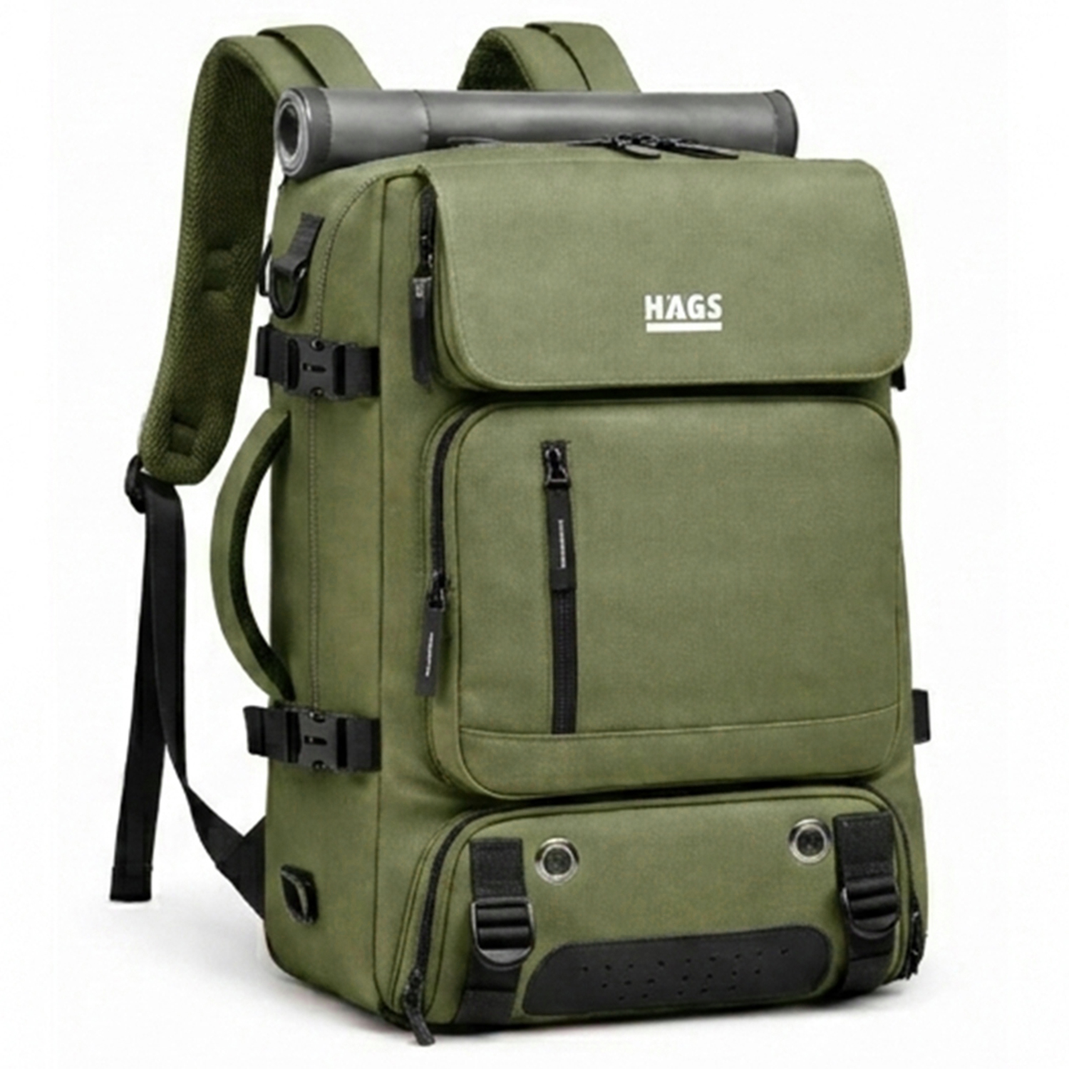 Haegs Seyahat Sırt Çantası 3in1 Dönüştürülebilir El Bavulu Kadınlar ve Erkekler için Uçak Onaylı Ayakkabı Bölmeli Multi Cepli Organizer Sırt ve El Çantası Yeşil