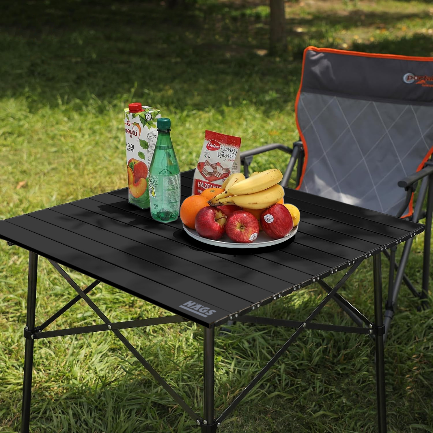 Haegs Güçlendirilmiş Alüminyum Katlanır Kamp Masası Katlanabilir Outdoor Masa Piknik Masası Menteşeli Sistem Dayanıklı Sağlam Gövdeli Kamp Masası Taşınabilir Hafif 3-4 Kişilik 70x70x60cm Siyah 8