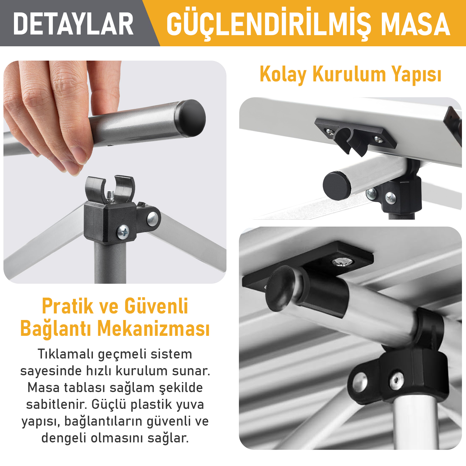 Haegs Güçlendirilmiş Alüminyum Katlanır Kamp Masası Katlanabilir Outdoor Masa Piknik Masası Menteşeli Sistem Dayanıklı Sağlam Gövdeli Kamp Masası Taşınabilir Hafif 3-4 Kişilik 70x70x60cm Gümüş 5