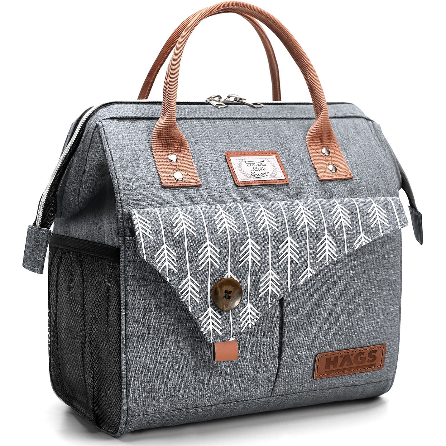 Haegs Kadın Termal Çanta Yalıtımlı Yemek Taşıma Bayan Beslenme Çantası Sızdırmaz Beslenme Kutusu Yetişkinler ve Çalışanlar İçin 11L Gri