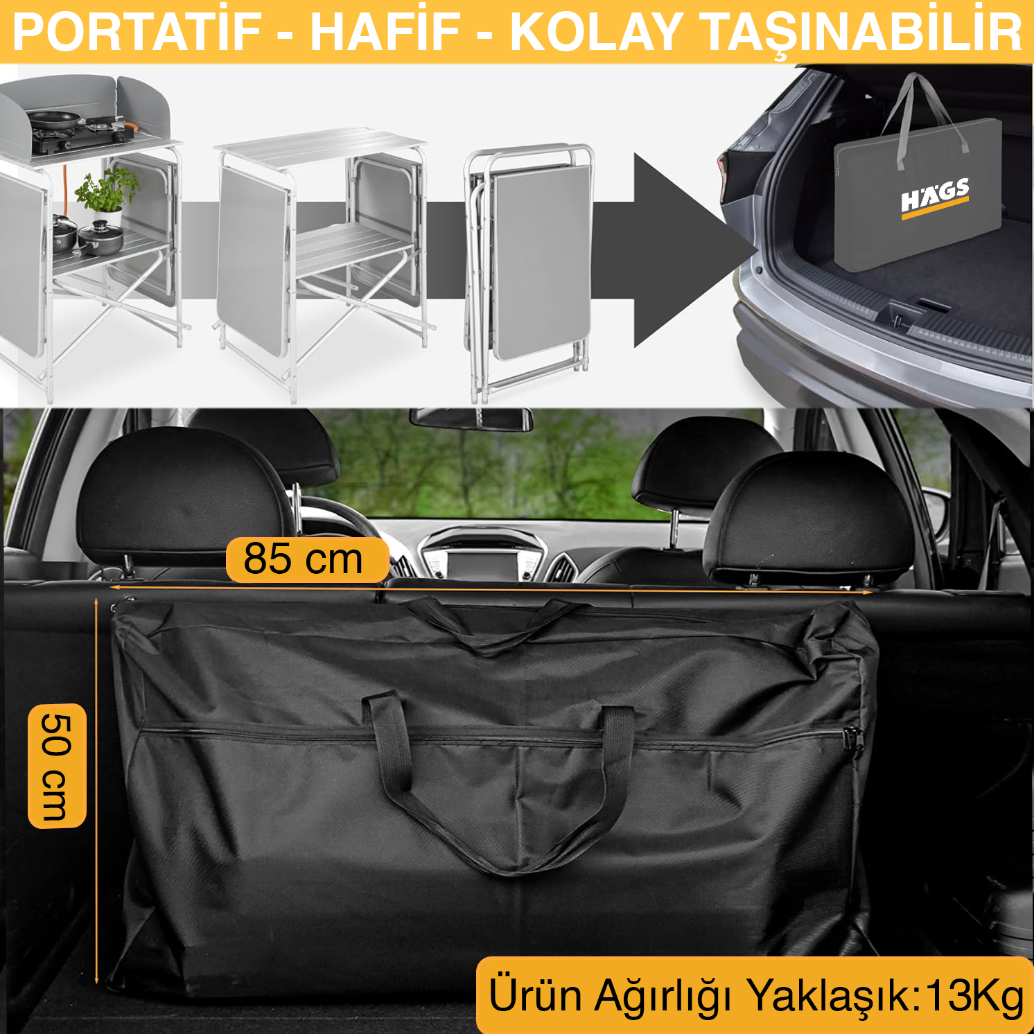 Haegs Kamp Mutfağı Katlanır Alüminyum Kamp Masası Mutfak Tezgahı Portatif Taşınabilir Açık Hava Yemek Pişirme İstasyonu Saklama Dolabı ve Yan Masalar 3 Dolaplı - Antrasit 7