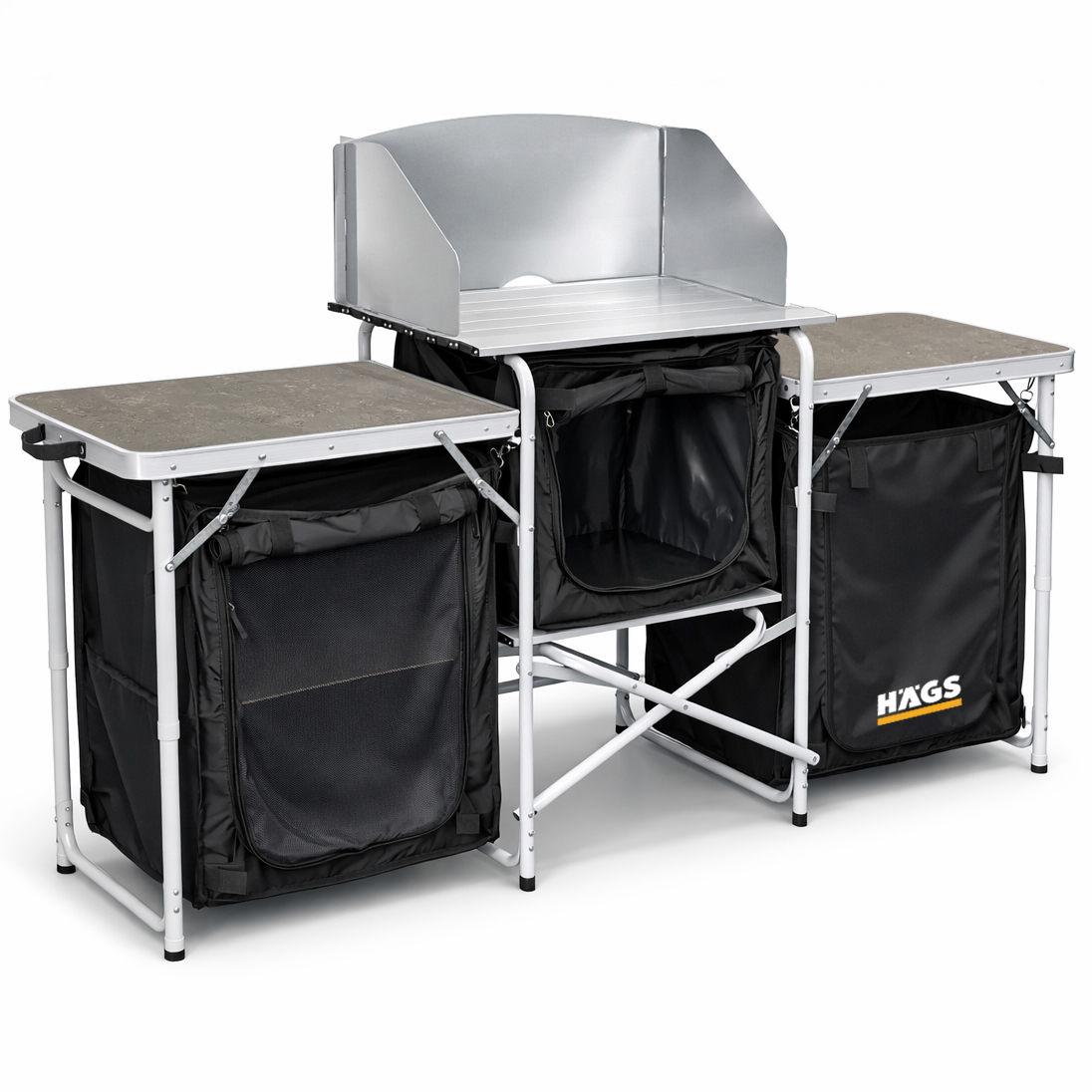 Haegs Kamp Mutfağı Katlanır Alüminyum Kamp Mutfak Tezgah Masası Portatif Taşınabilir Açık Hava Yemek Pişirme İstasyonu Saklama Dolabı ve Yan Masalar 3 Dolaplı - Mermer Desenli 2
