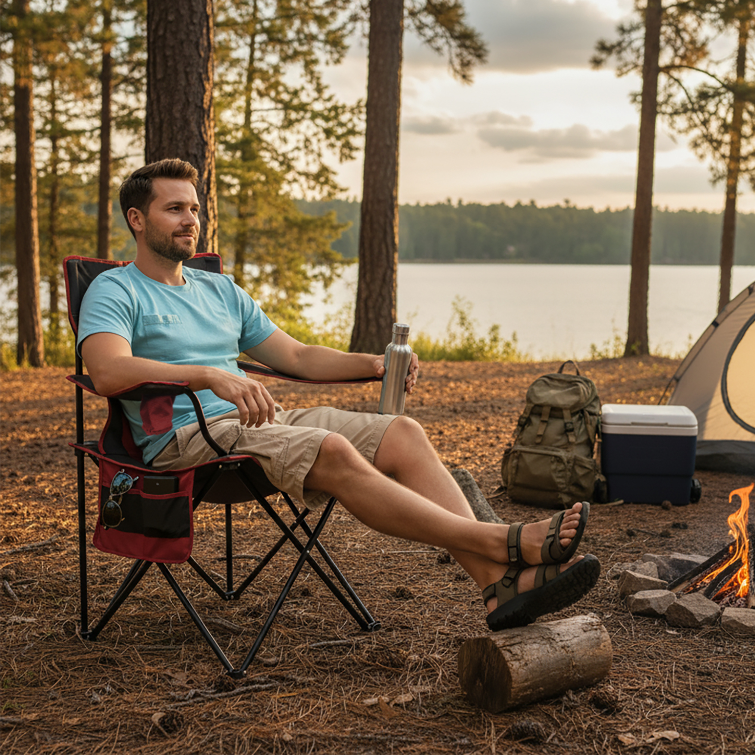 Haegs Kamp Sandalyesi Outdoor Plaj ve Piknik için Katlanır Kamp Sandalyesi Saklama Cepli Bardak Tutuculu Extra Destekli Su Geçirmez Kumaş - 120 Kg Taşıma Kapasiteli XL Boy- Kırmızı - Kahve 3