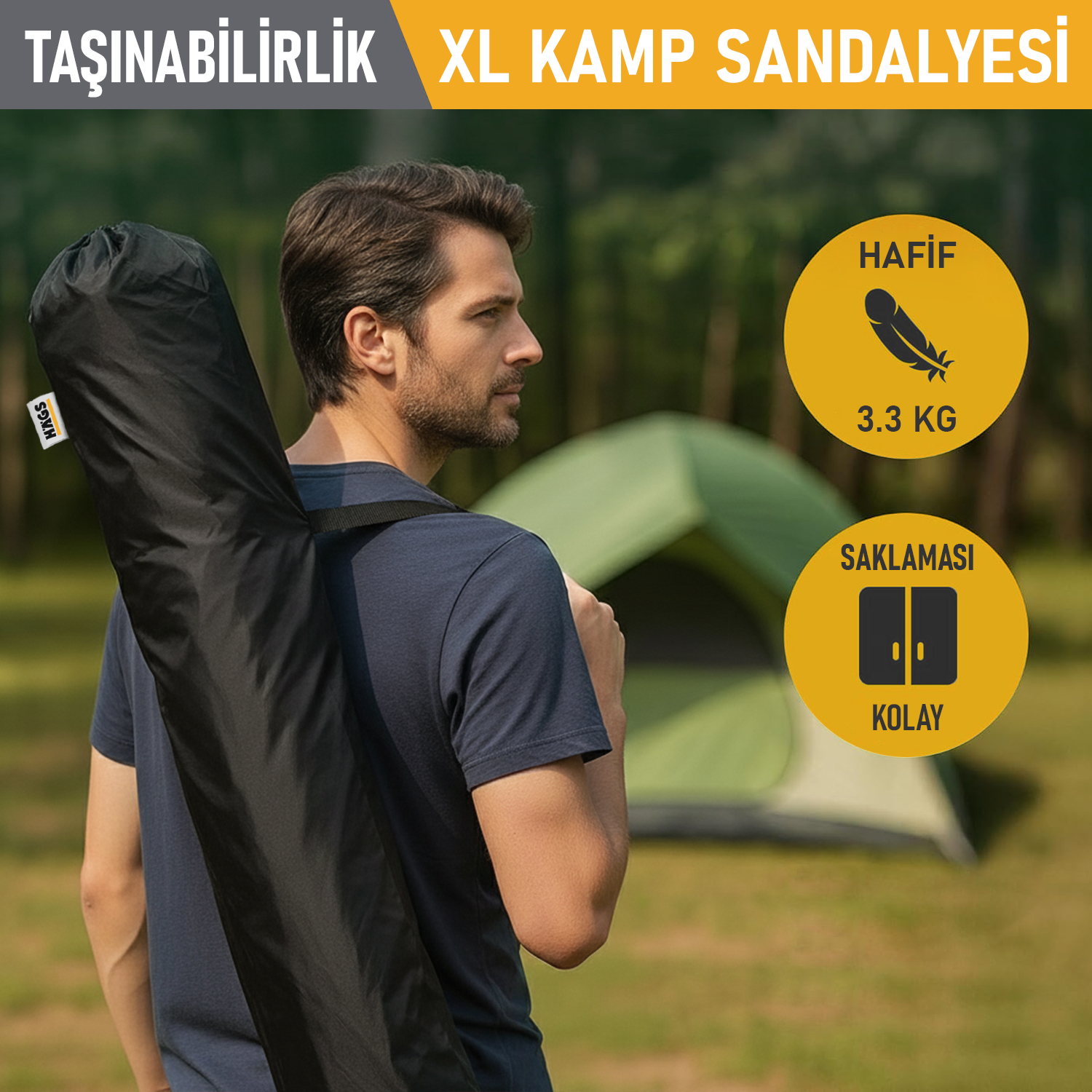 Haegs Kamp Sandalyesi Outdoor Plaj ve Piknik için Katlanır Kamp Sandalyesi Saklama Cepli Bardak Tutuculu Extra Destekli Su Geçirmez Kumaş - 120 Kg Taşıma Kapasiteli XL Boy- Yeşil - Beyaz 8
