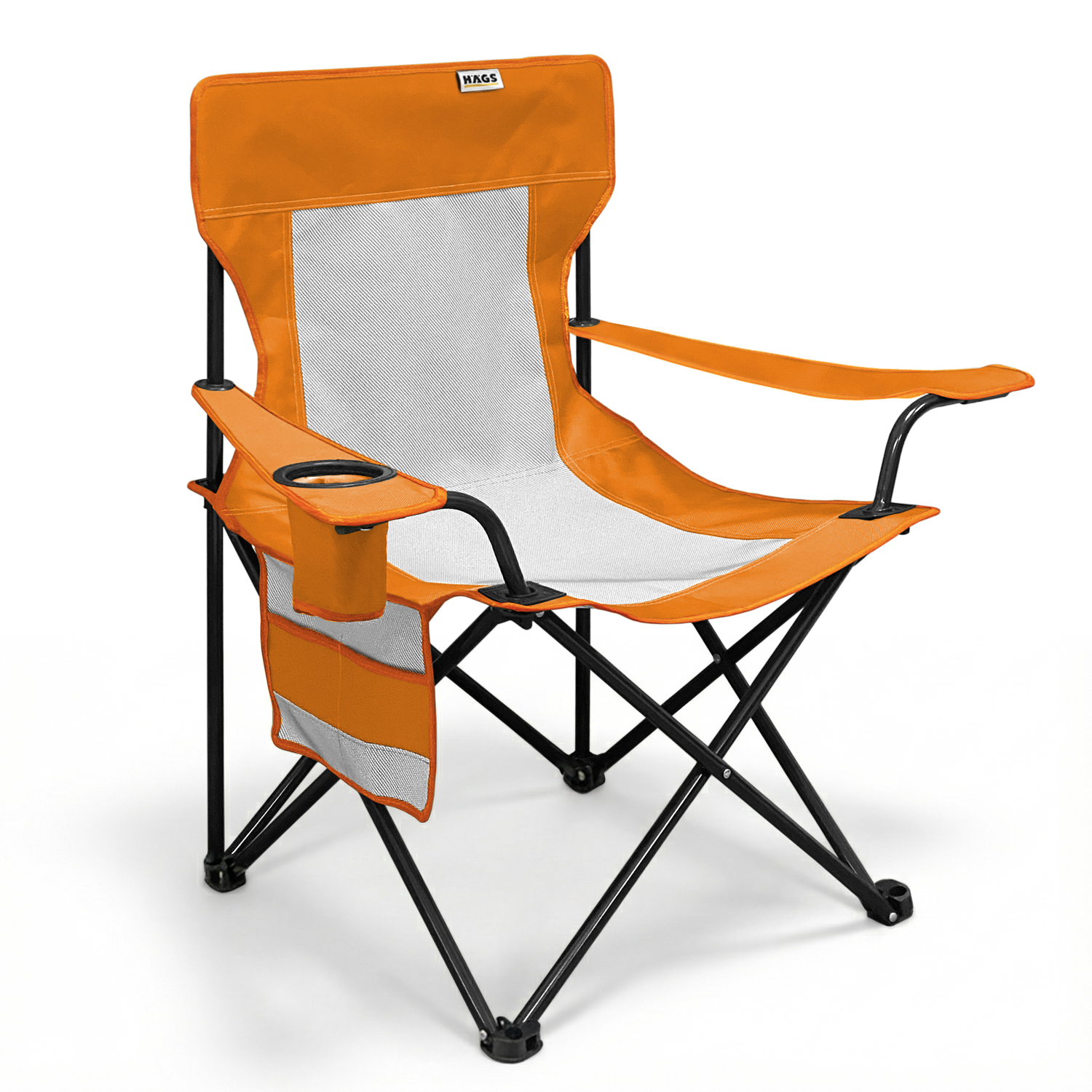 Haegs Kamp Sandalyesi Outdoor Plaj ve Piknik için Katlanır Kamp Sandalyesi Saklama Cepli Bardak Tutuculu Extra Destekli 120 Kg Taşıma Kapasiteli Standart Boy - Turuncu