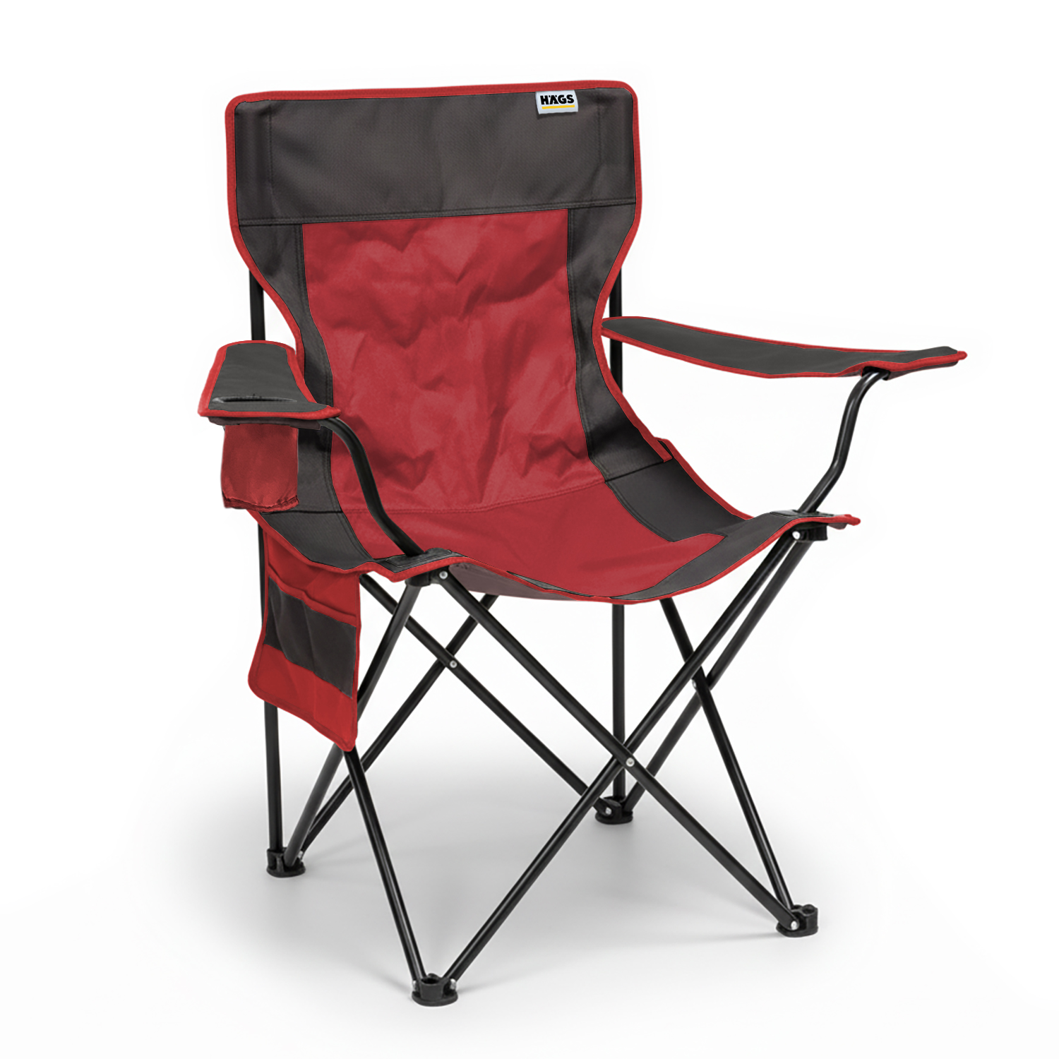 Haegs Kamp Sandalyesi Outdoor Plaj ve Piknik için Katlanır Kamp Sandalyesi Saklama Cepli Bardak Tutuculu Extra Destekli Su Geçirmez Kumaş - 120 Kg Taşıma Kapasiteli XL Boy- Kırmızı - Kahve