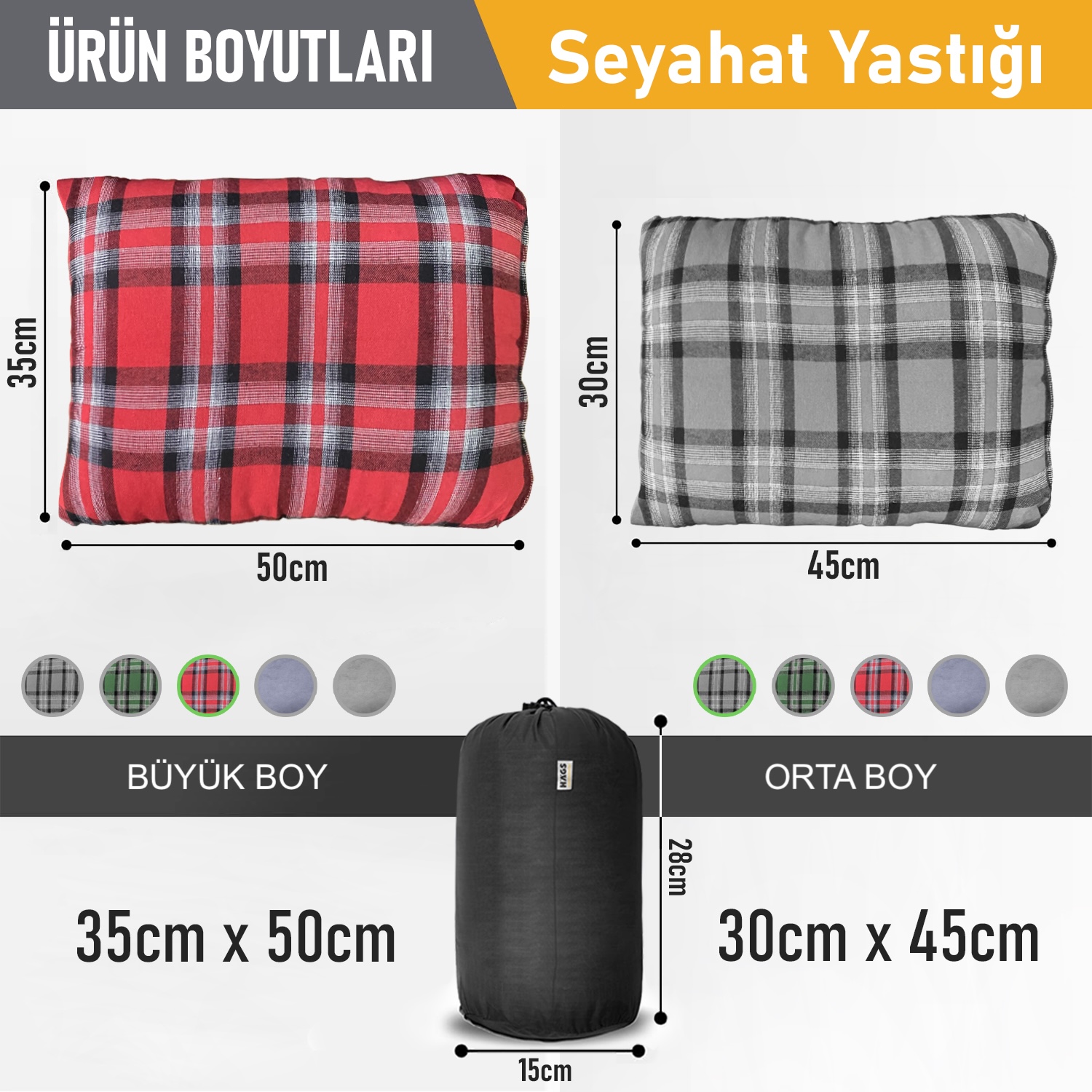 Haegs Kamp Yastığı Seyahat Yastığı Silikon Elyaf Dolgulu Hafif Küçük Yastık Orta Sertlikte Nefes Alabilir Kılıf Kamp Uçak ve Araba İçin İdeal 30x45cm Flanel Kırmızı 3