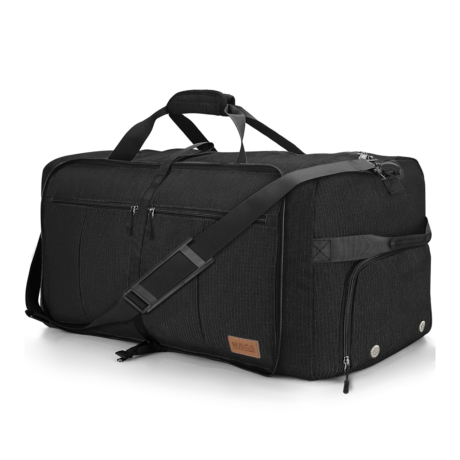 Haegs Katlanabilir Seyahat Çantası Büyük Boy El Bagajı Çantası Erkekler ve Kadınlar için Ayakkabı Bölmeli Hafta Sonu Geceleme Katlanır Bavul Valiz Çanta 80L - Siyah