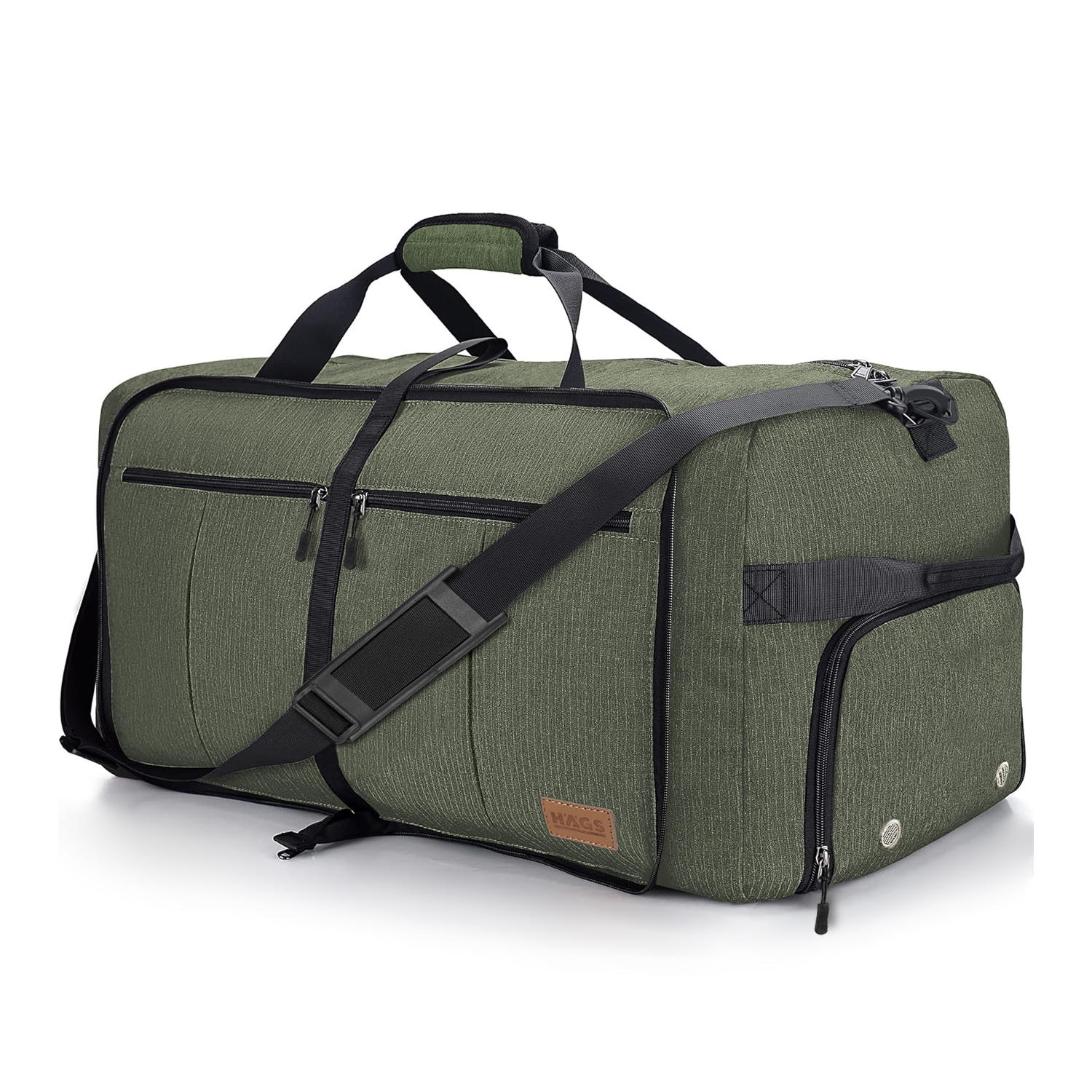 Haegs Katlanabilir Seyahat Çantası Büyük Boy El Bagajı Çantası Erkekler ve Kadınlar için Ayakkabı Bölmeli Hafta Sonu Geceleme Katlanır Bavul Valiz Çanta 80L - Haki