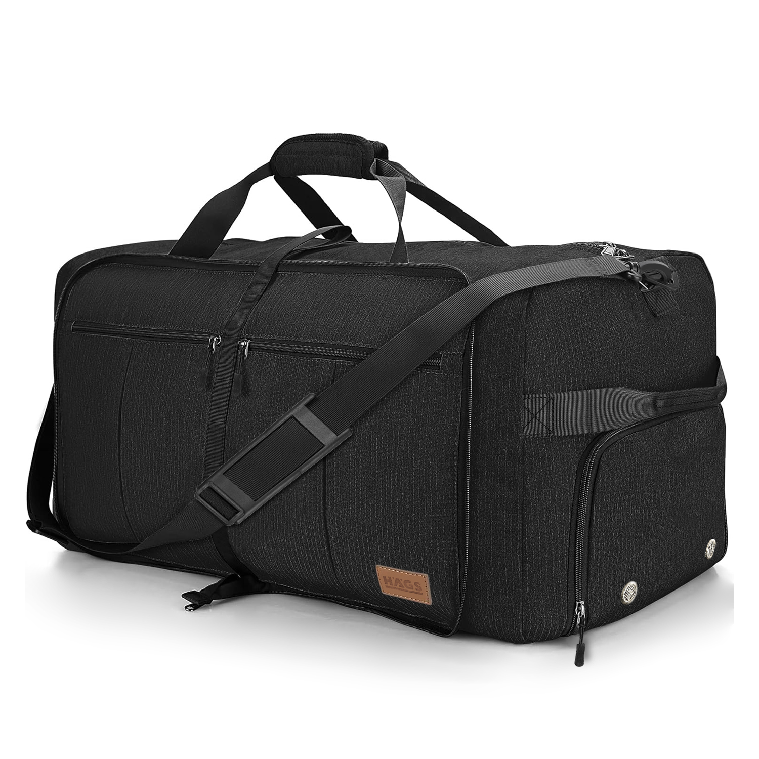 Haegs Katlanabilir Seyahat Çantası Büyük Boy El Bagajı Çantası Erkekler ve Kadınlar için Ayakkabı Bölmeli Hafta Sonu Geceleme Katlanır Bavul Valiz Çanta 100L - Siyah