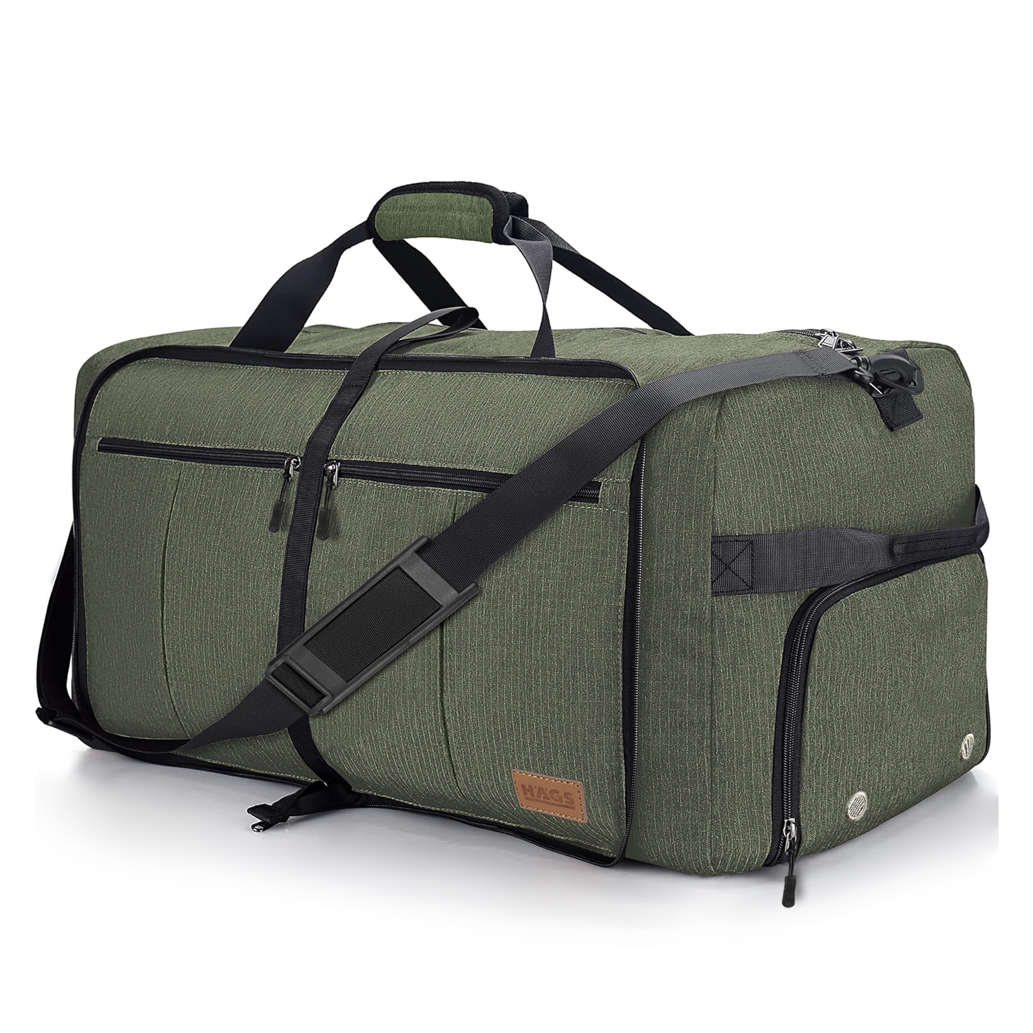 Haegs Katlanabilir Seyahat Çantası Büyük Boy El Bagajı Çantası Erkekler ve Kadınlar için Ayakkabı Bölmeli Hafta Sonu Geceleme Katlanır Bavul Valiz Çanta 100L - Haki