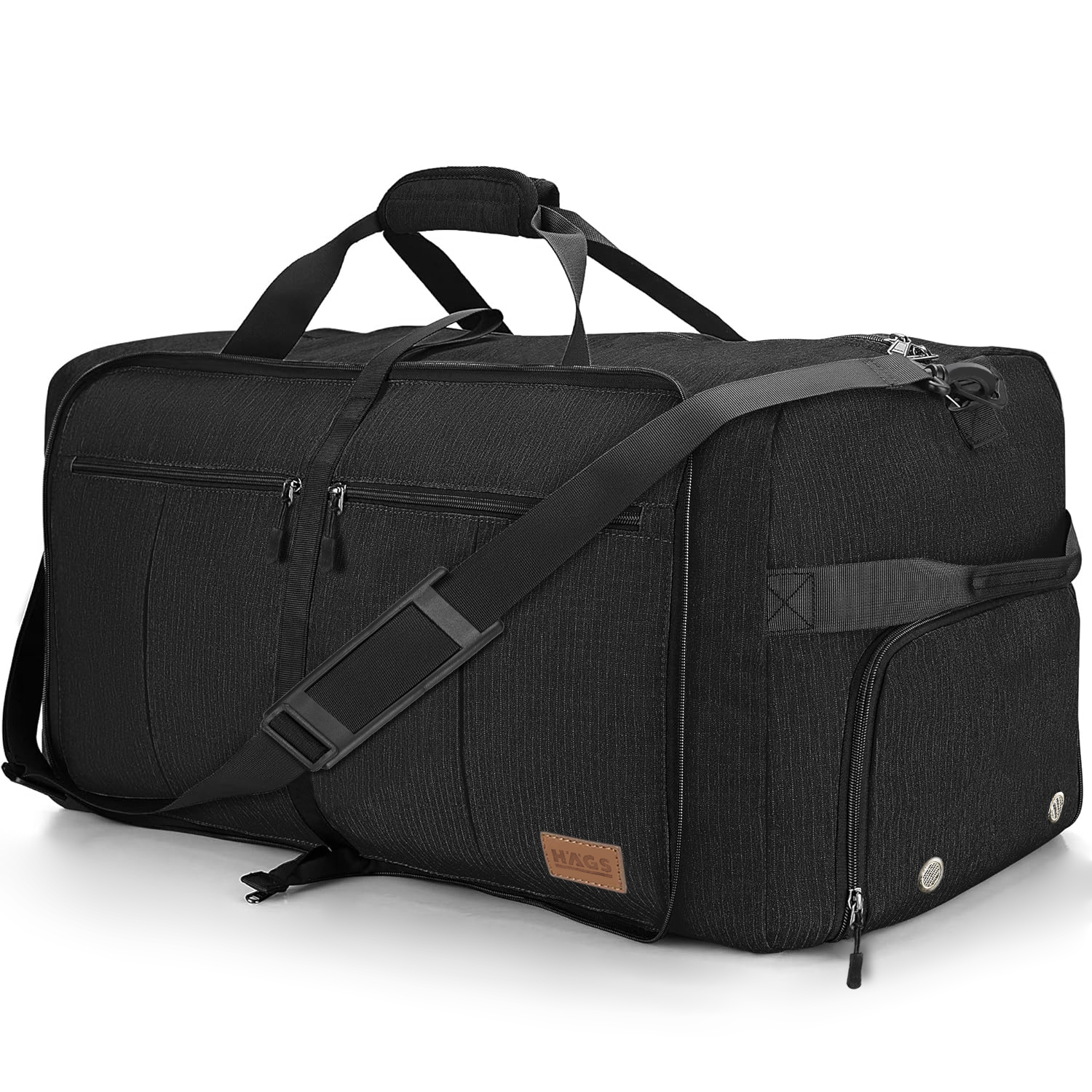 Haegs Katlanabilir Seyahat Çantası Büyük Boy El Bagajı Çantası Erkekler ve Kadınlar için Ayakkabı Bölmeli Hafta Sonu Geceleme Katlanır Bavul Valiz Çanta 120L - Siyah
