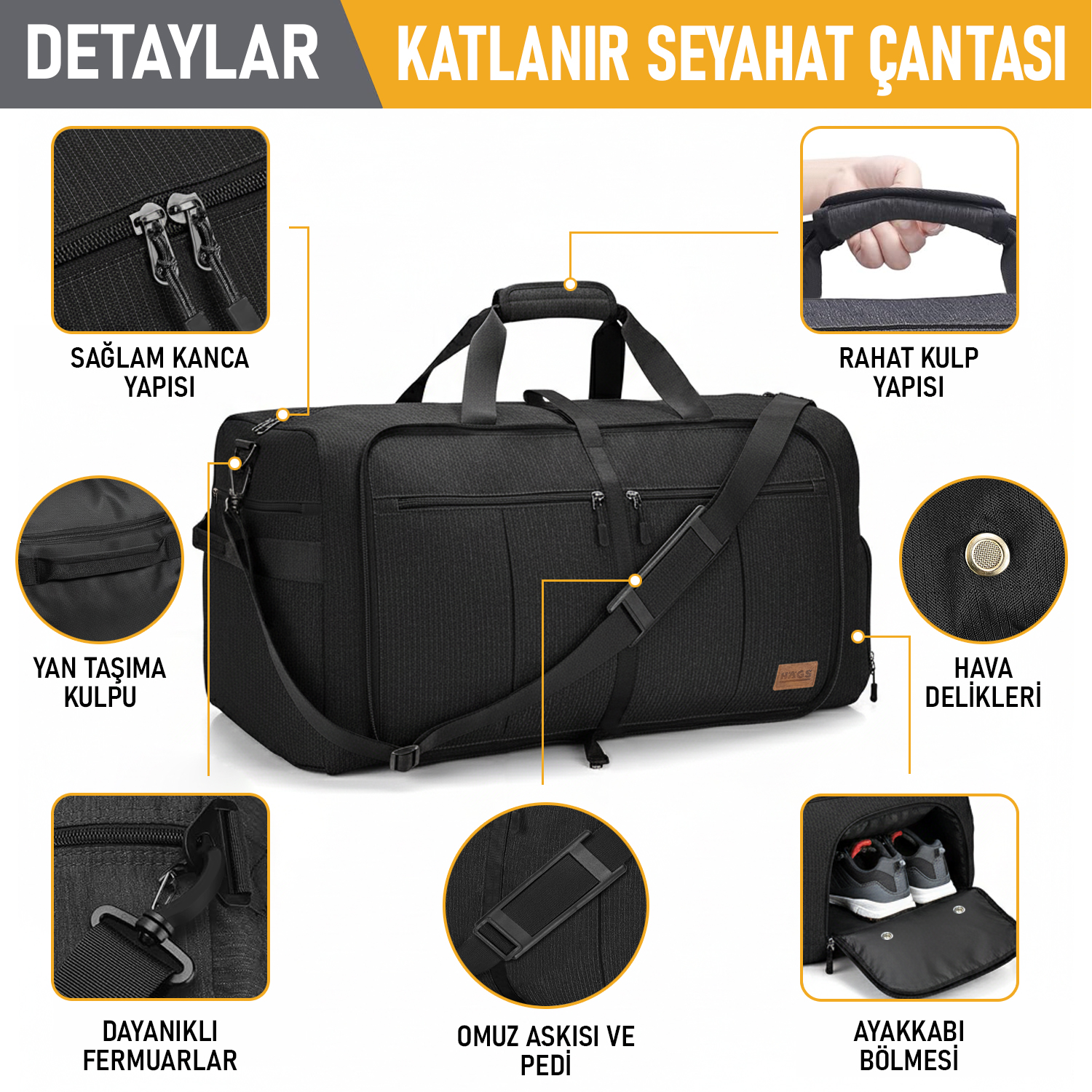 Haegs Katlanabilir Seyahat Çantası Büyük Boy El Bagajı Çantası Erkekler ve Kadınlar için Ayakkabı Bölmeli Hafta Sonu Geceleme Katlanır Bavul Valiz Çanta 100L - Bordo 3