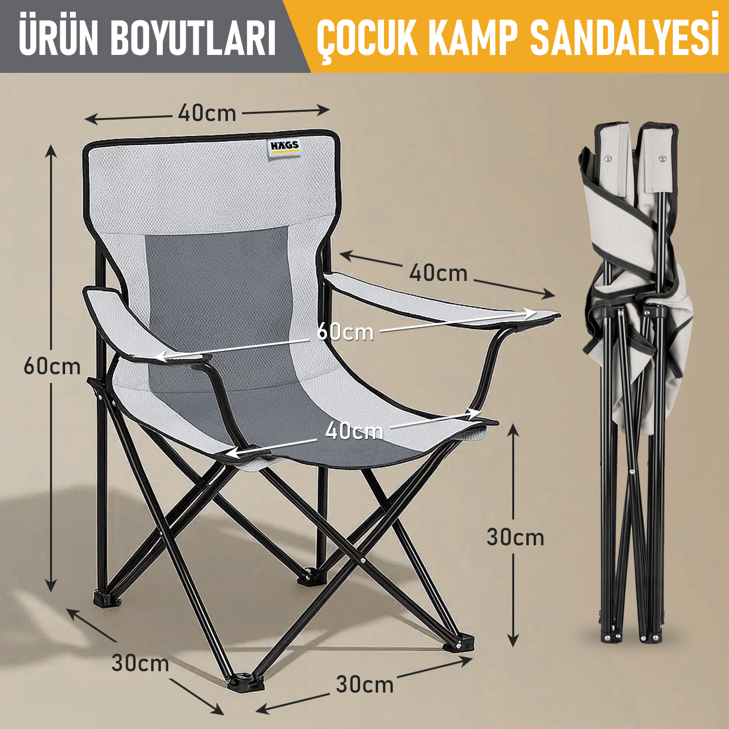 Haegs Katlanır Kamp Sandalyesi Çocuk Kamp Sandalyesi Hafif Taşınabilir Plaj Kamp Piknik için Katlanır Sandalye Küçük Boy - Gri - Gri 3