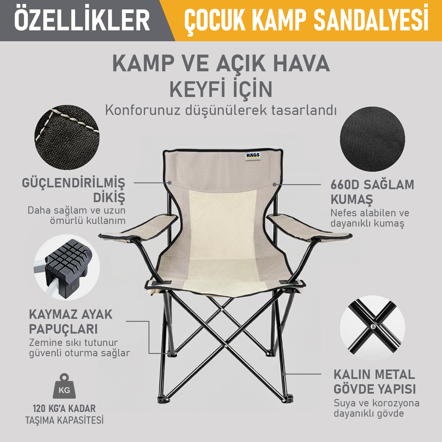 Haegs Katlanır Kamp Sandalyesi Çocuk Kamp Sandalyesi Hafif Taşınabilir Plaj Kamp Piknik için Katlanır Sandalye Küçük Boy - Beyaz - Mavi 5