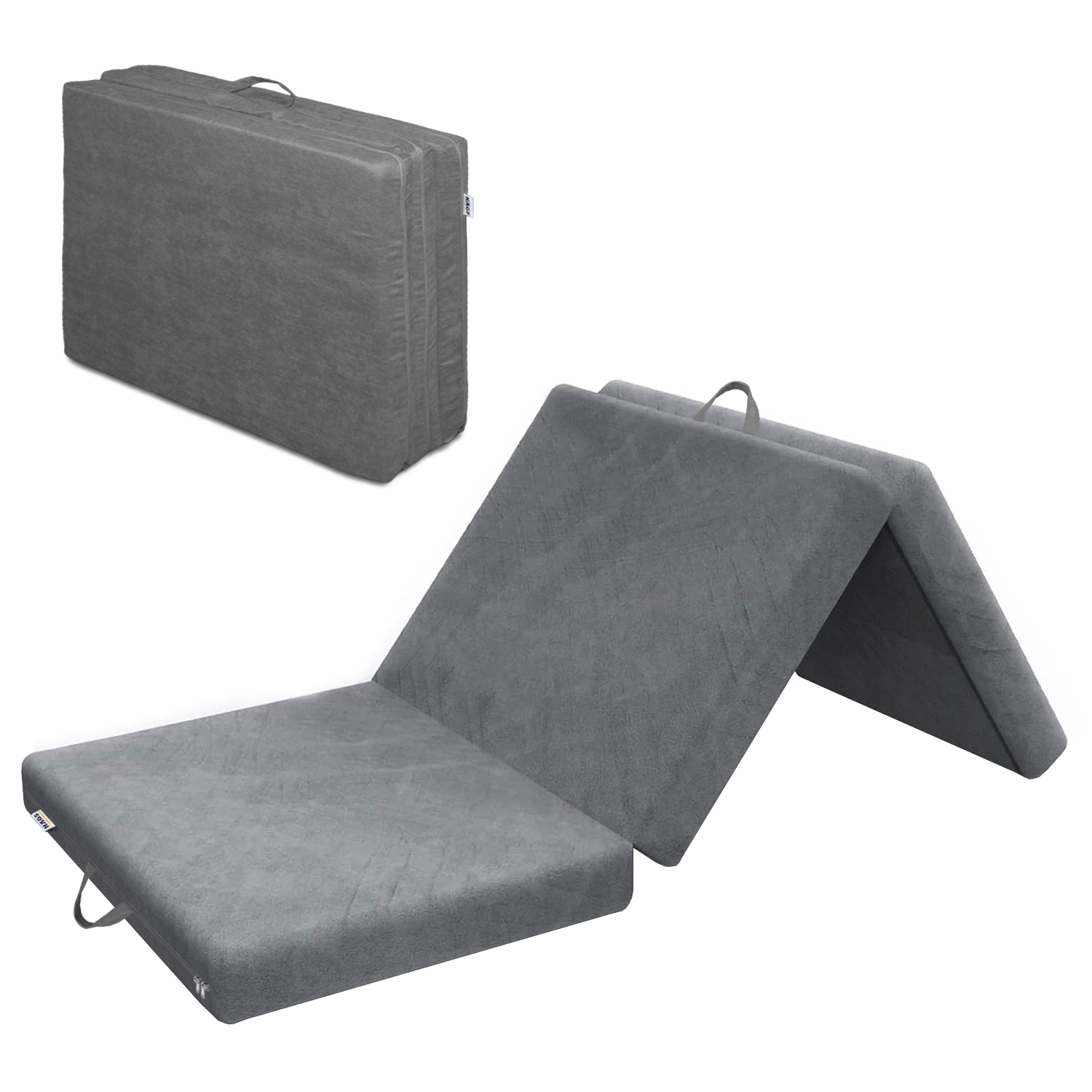 Haegs Katlanır Yatak Kamp Yatağı Kamp Matı Taşınabilir Yer Yatağı Yıkanabilir Kılıf Misafir için Seyahat Kamp Araç Karavan Çadır ve Yoga için İdeal 22 Dens - 190x75x10 cm - Gri