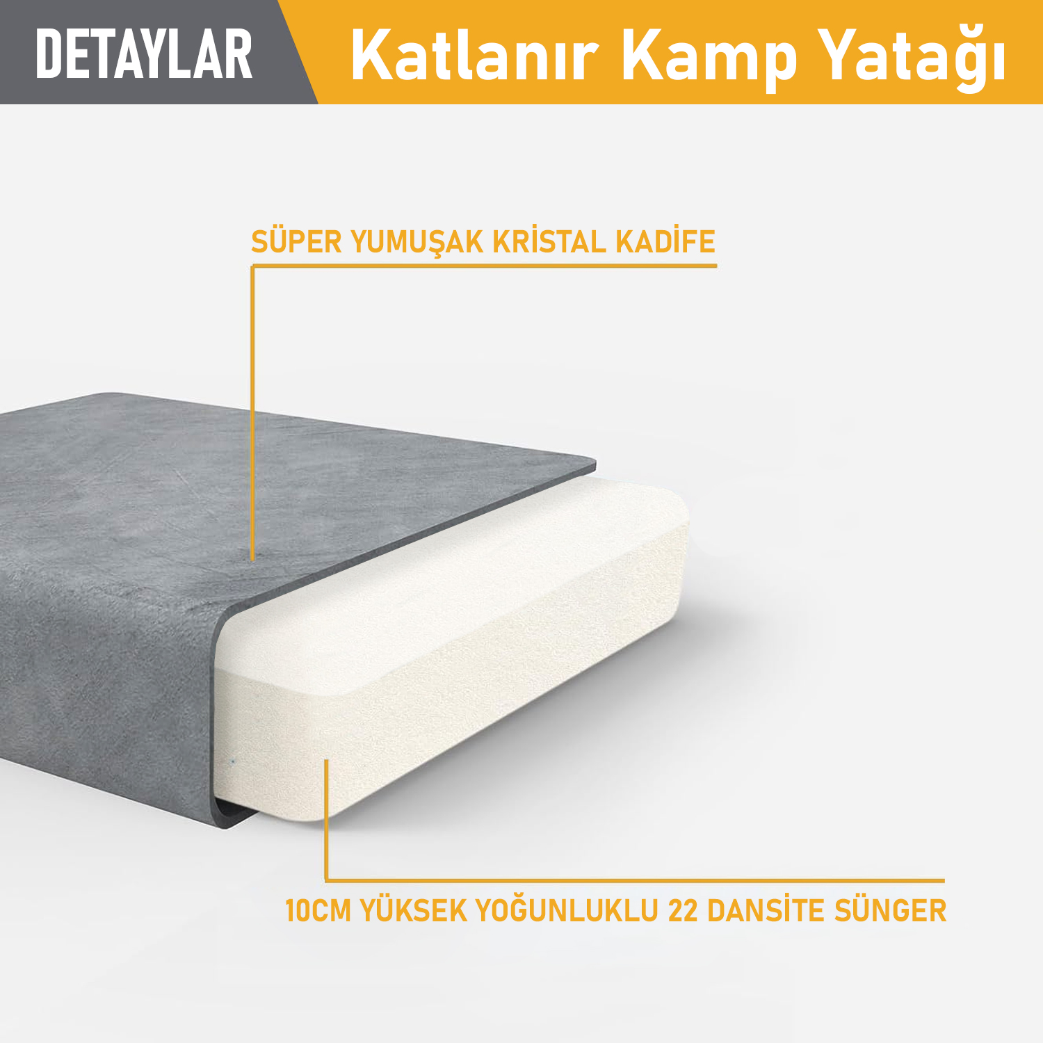 Haegs Katlanır Yatak Kamp Yatağı Kamp Matı Taşınabilir Yer Yatağı Yıkanabilir Kılıf Misafir için Seyahat Kamp Araç Karavan Çadır ve Yoga için İdeal 22 Dens - 190x65x10 cm - Gri 4