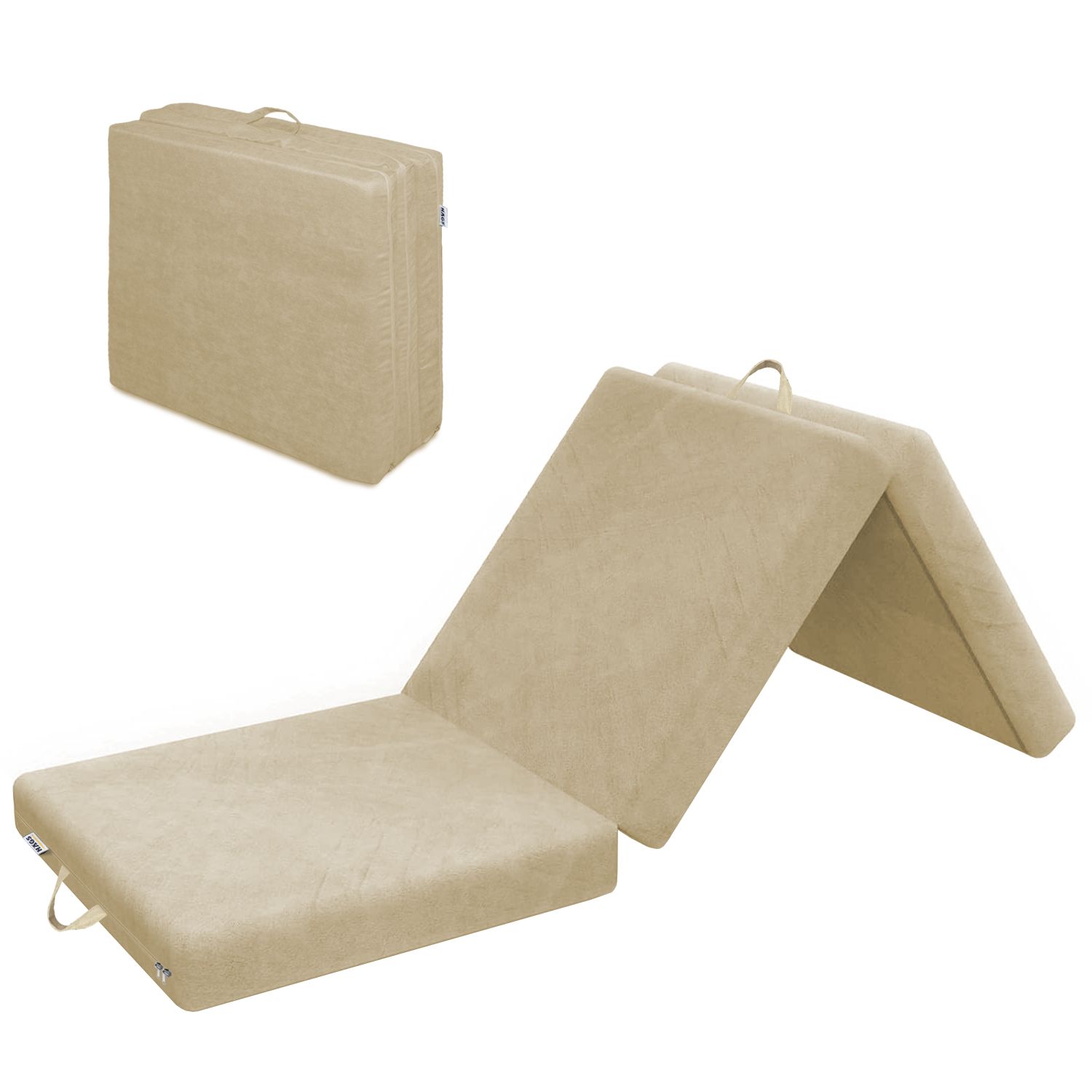 Haegs Katlanır Yatak Kamp Yatağı Kamp Matı Taşınabilir Yer Yatağı Yıkanabilir Kılıf Misafir için Seyahat Kamp Araç Karavan Çadır ve Yoga için İdeal 22 Dens - 190x65x10 cm - Bej