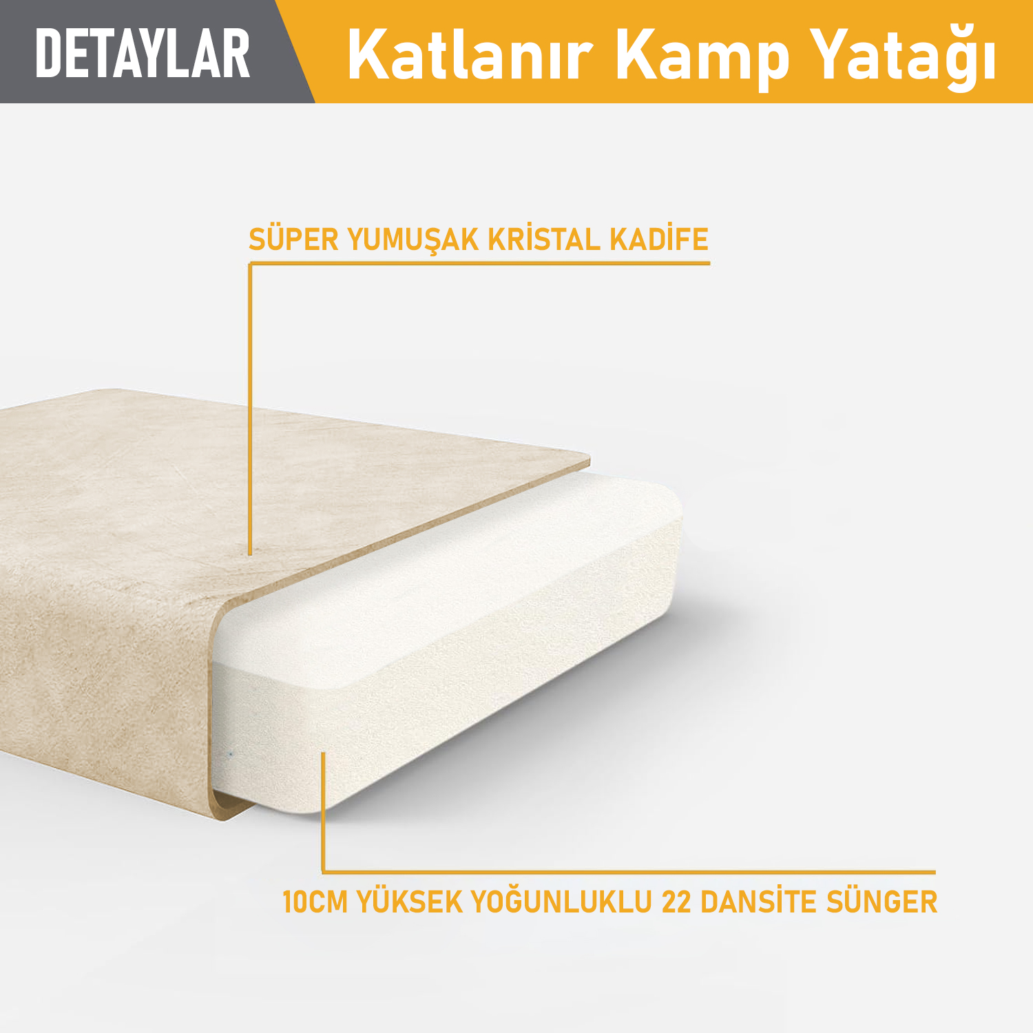 Haegs Katlanır Yatak Kamp Yatağı Kamp Matı Taşınabilir Yer Yatağı Yıkanabilir Kılıf Misafir için Seyahat Kamp Araç Karavan Çadır ve Yoga için İdeal 22 Dens - 155x65x10 cm - Bej 6