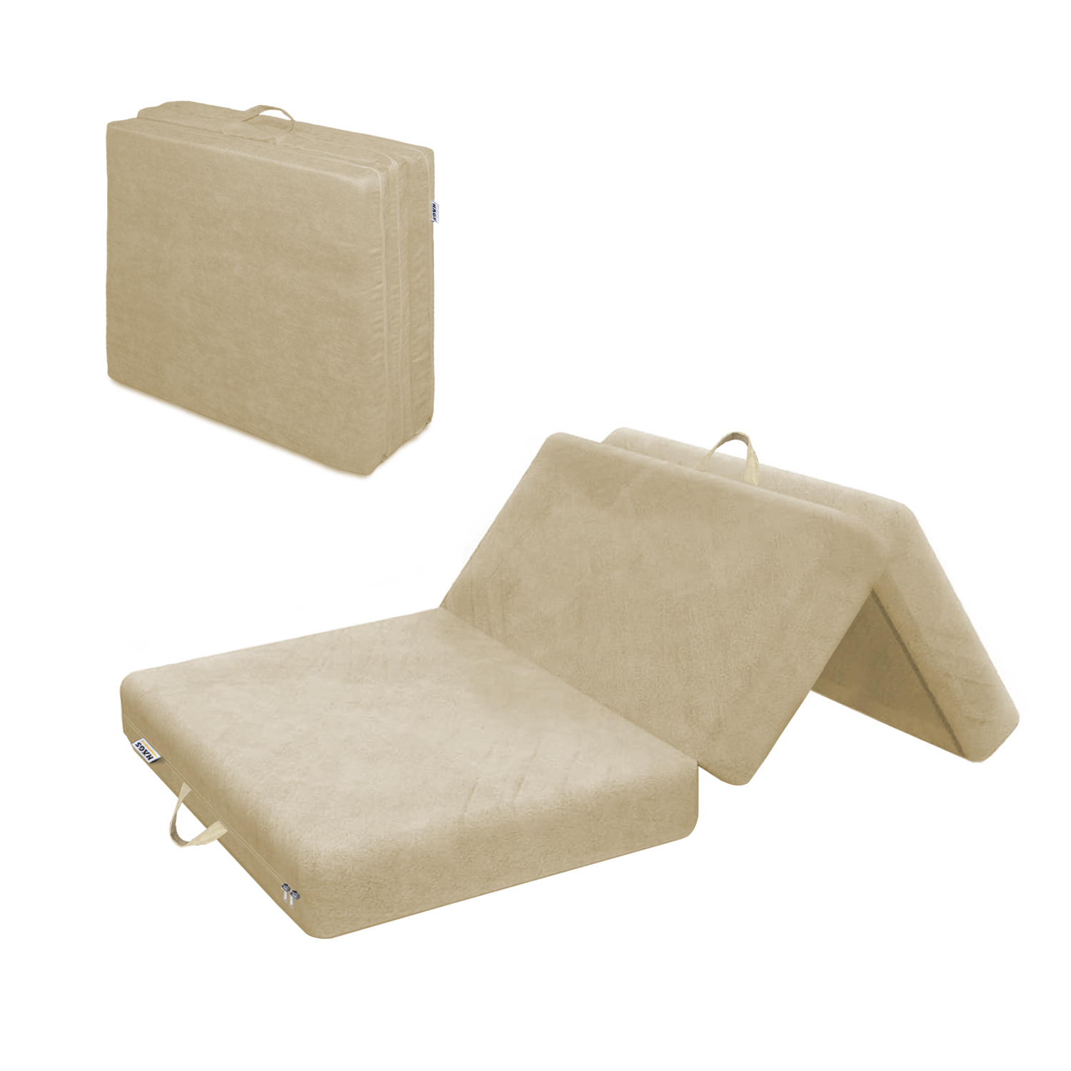 Haegs Katlanır Yatak Kamp Yatağı Kamp Matı Taşınabilir Yer Yatağı Yıkanabilir Kılıf Misafir için Seyahat Kamp Araç Karavan Çadır ve Yoga için İdeal 22 Dens - 155x65x10 cm - Bej