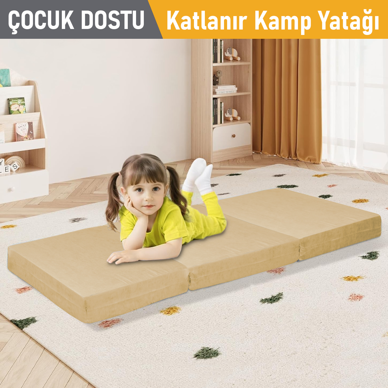 Haegs Katlanır Yatak Kamp Yatağı Kamp Matı Taşınabilir Yer Yatağı Yıkanabilir Kılıf Misafir için Seyahat Kamp Araç Karavan Çadır ve Yoga için İdeal 22 Dens - 155x65x10 cm - Bej 5
