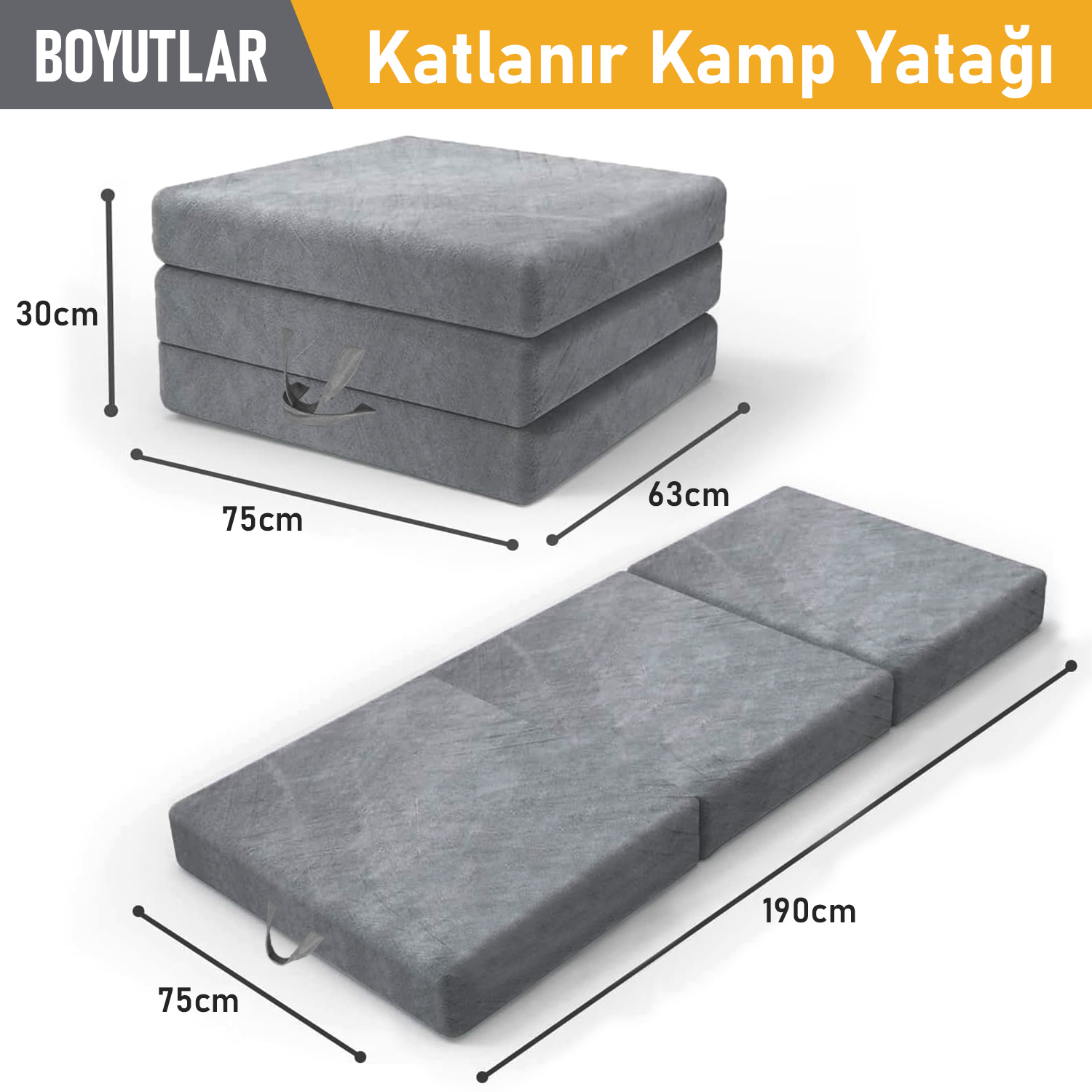 Haegs Katlanır Yatak Kamp Yatağı Kamp Matı Taşınabilir Yer Yatağı Yıkanabilir Kılıf Misafir için Seyahat Kamp Araç Karavan Çadır ve Yoga için İdeal 22 Dens - 190x75x10 cm - Gri 2