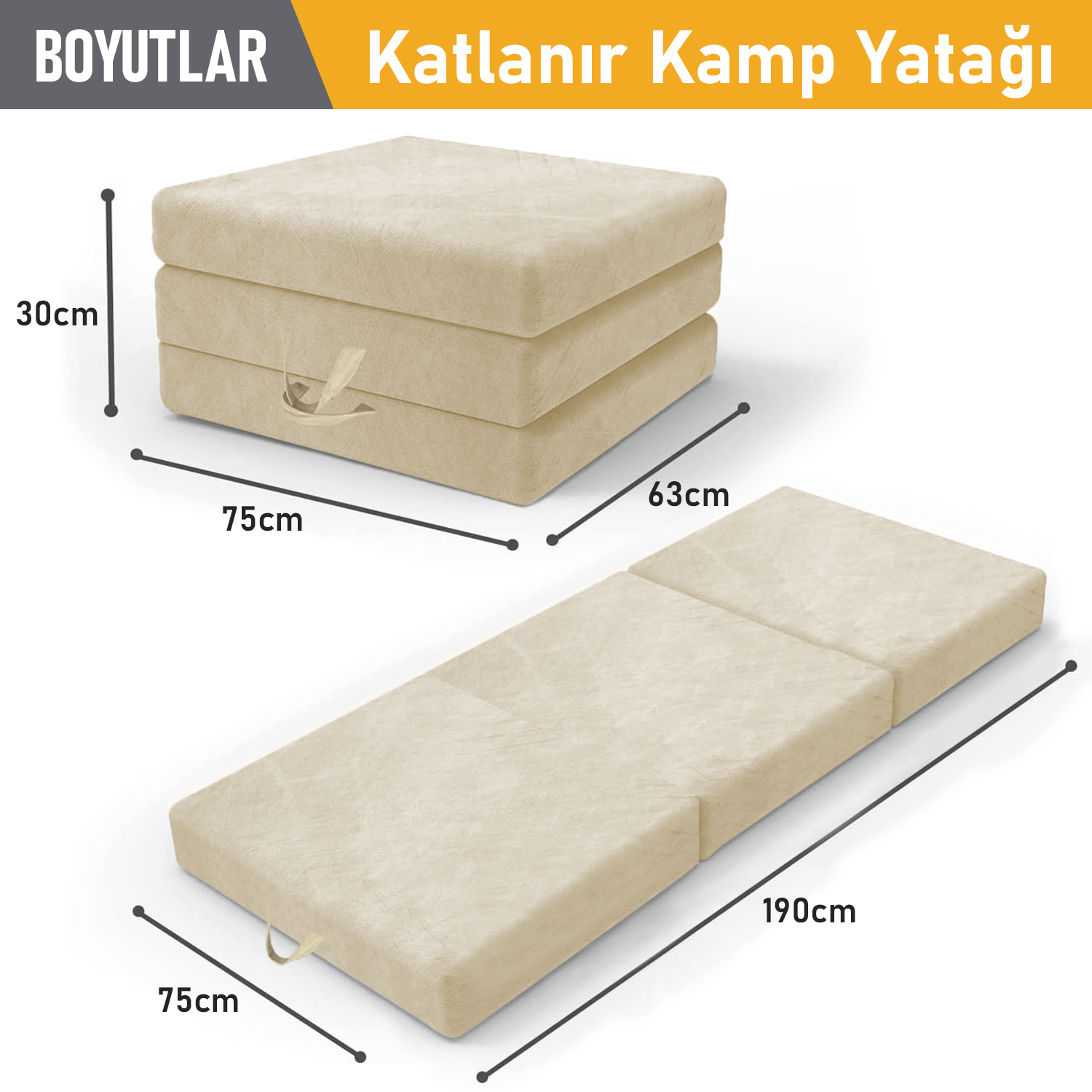 Haegs Katlanır Yatak Kamp Yatağı Kamp Matı Taşınabilir Yer Yatağı Yıkanabilir Kılıf Misafir için Seyahat Kamp Araç Karavan Çadır ve Yoga için İdeal 22 Dens - 190x75x10 cm - Bej 2