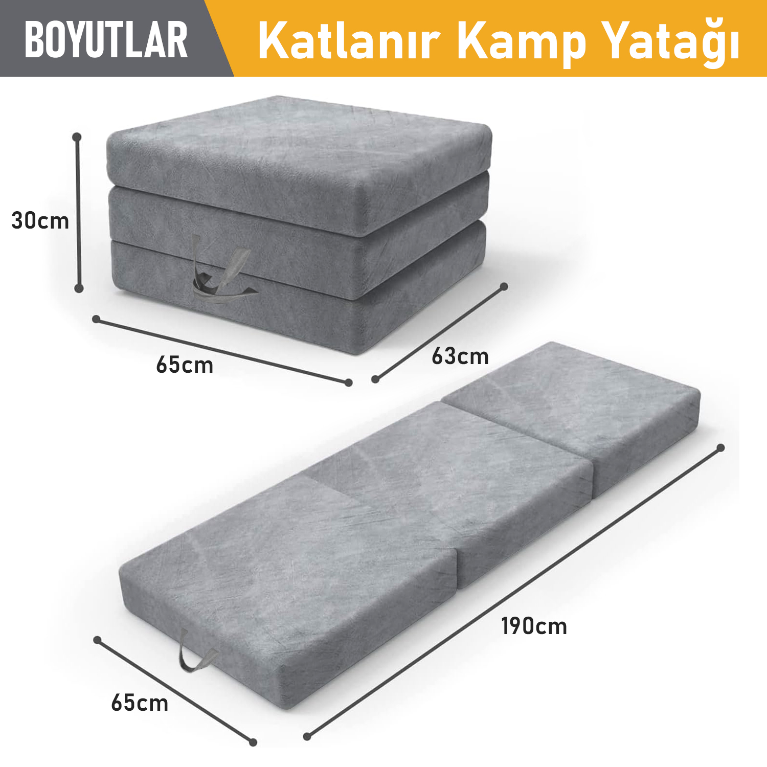 Haegs Katlanır Yatak Kamp Yatağı Kamp Matı Taşınabilir Yer Yatağı Yıkanabilir Kılıf Misafir için Seyahat Kamp Araç Karavan Çadır ve Yoga için İdeal 22 Dens - 190x65x10 cm - Gri 2