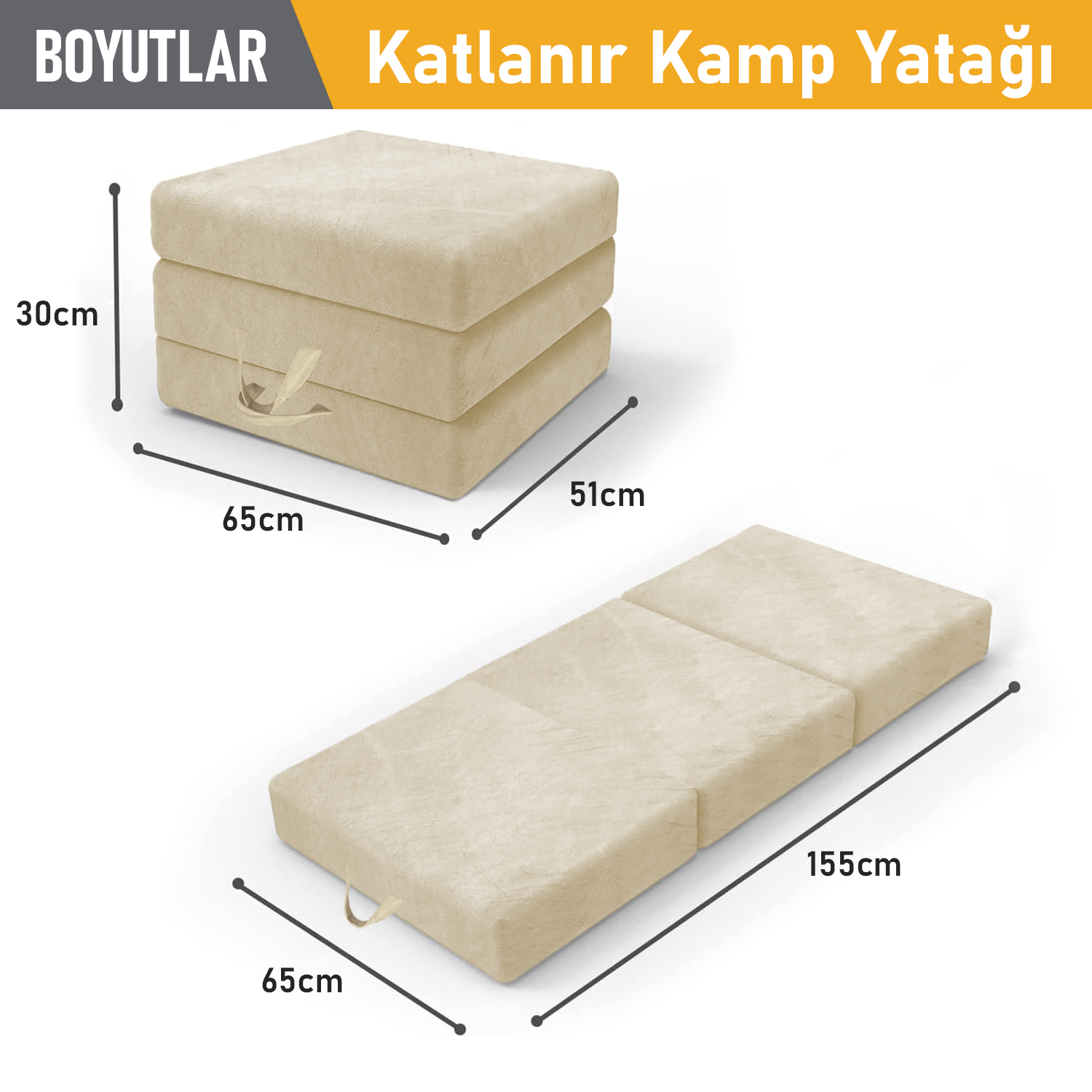 Haegs Katlanır Yatak Kamp Yatağı Kamp Matı Taşınabilir Yer Yatağı Yıkanabilir Kılıf Misafir için Seyahat Kamp Araç Karavan Çadır ve Yoga için İdeal 22 Dens - 155x65x10 cm - Bej 2
