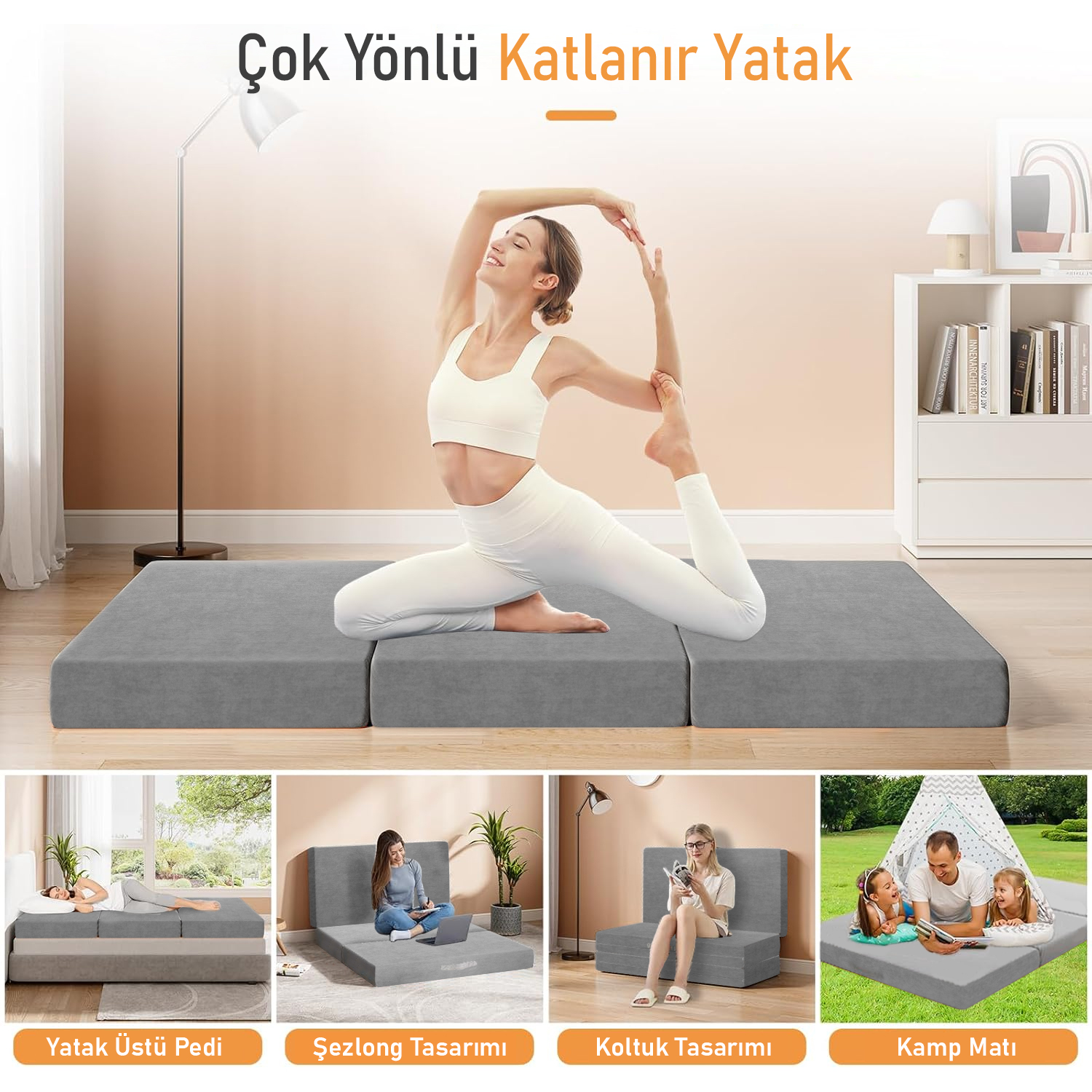 Haegs Katlanır Yatak Kamp Yatağı Kamp Matı Taşınabilir Yer Yatağı Yıkanabilir Kılıf Misafir için Seyahat Kamp Araç Karavan Çadır ve Yoga için İdeal 22 Dens - 190x75x10 cm - Bej 8