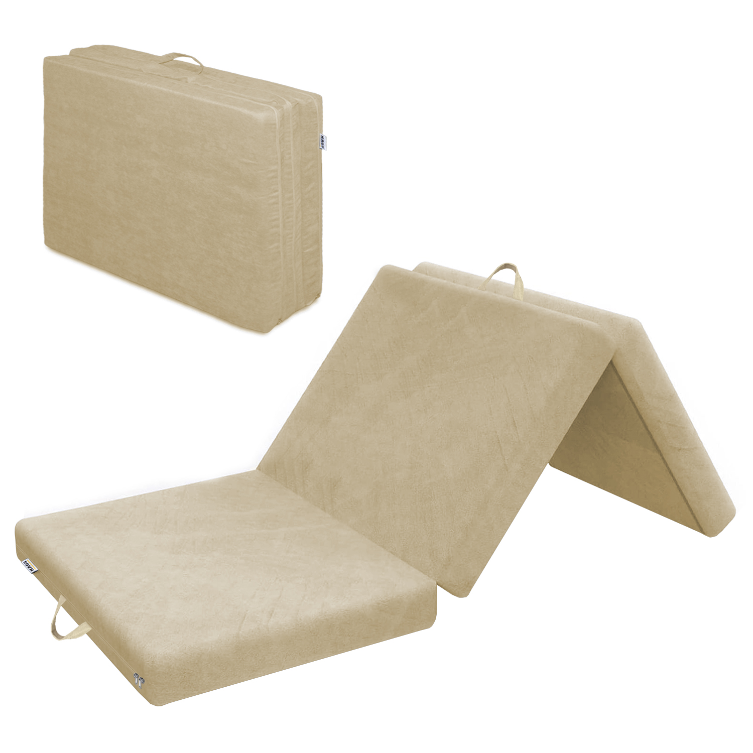 Haegs Katlanır Yatak Kamp Yatağı Kamp Matı Taşınabilir Yer Yatağı Yıkanabilir Kılıf Misafir için Seyahat Kamp Araç Karavan Çadır ve Yoga için İdeal 22 Dens - 190x75x10 cm - Bej
