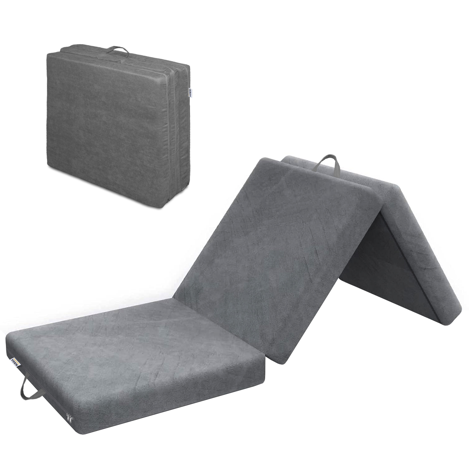 Haegs Katlanır Yatak Kamp Yatağı Kamp Matı Taşınabilir Yer Yatağı Yıkanabilir Kılıf Misafir için Seyahat Kamp Araç Karavan Çadır ve Yoga için İdeal 22 Dens - 190x65x10 cm - Gri