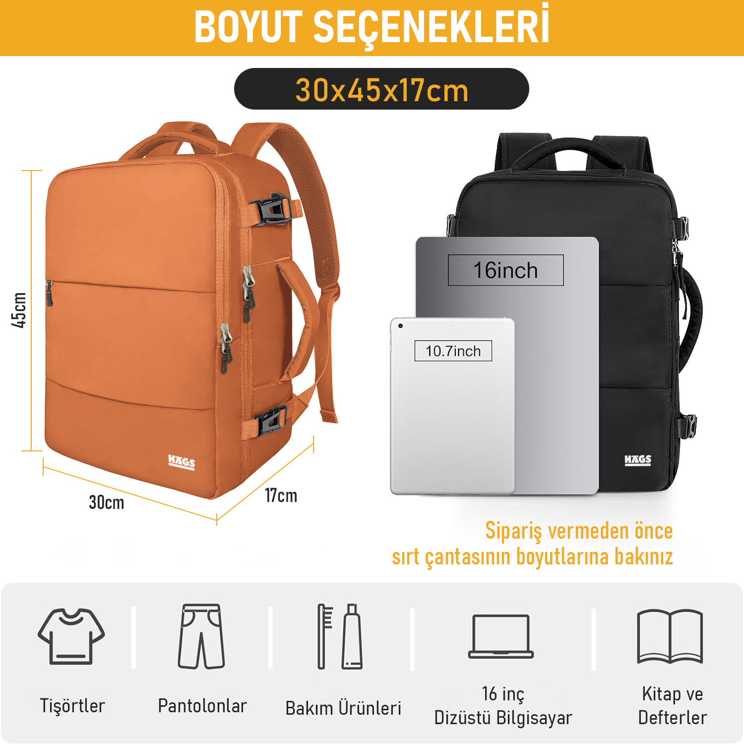 Haegs Seyahat Sırt Çantası Laptop Sırt Çantası Hafif El Çantası Küçük Bavul Valiz Uçak Onaylı Bagaj Çantası Erkek ve Bayan İçin 15 6 inç Notebook Dizüstü Bilgisayar Macbook Laptop Çantası Turuncu 2