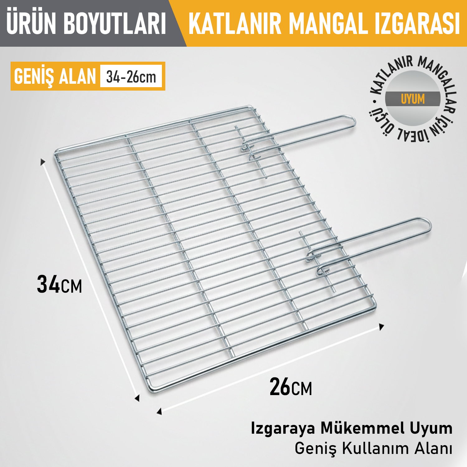 Haegs Mangal Izgara Teli Yer Kaplamaz Pratik Katlanır Kulplu Tel Mangal Izgarası Barbekü Grill Pişirme Teli 26 x 34 cm 3
