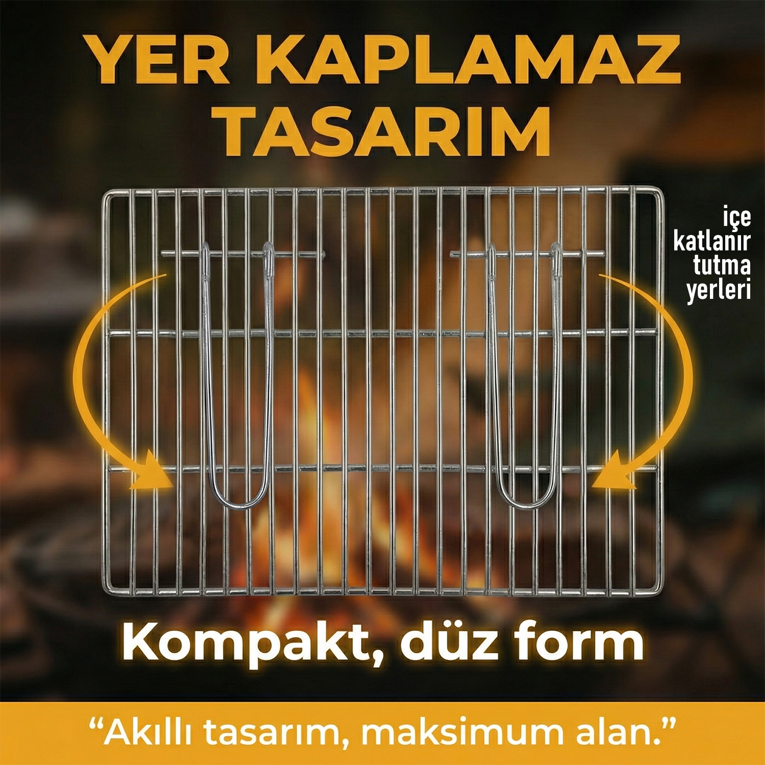 Haegs Mangal Izgara Teli Yer Kaplamaz Pratik Katlanır Kulplu Tel Mangal Izgarası Barbekü Grill Pişirme Teli 26 x 34 cm 4