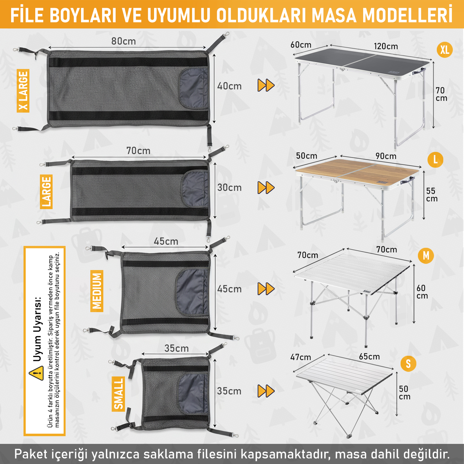 Haegs Masa Altı Saklama Filesi Kamp Piknik Outdoor için Masa Altı Kamp Malzemeleri Eşya Depolama Düzenleyici Organizer Kese Hurç File - XL - 80x40 cm - Gri 4