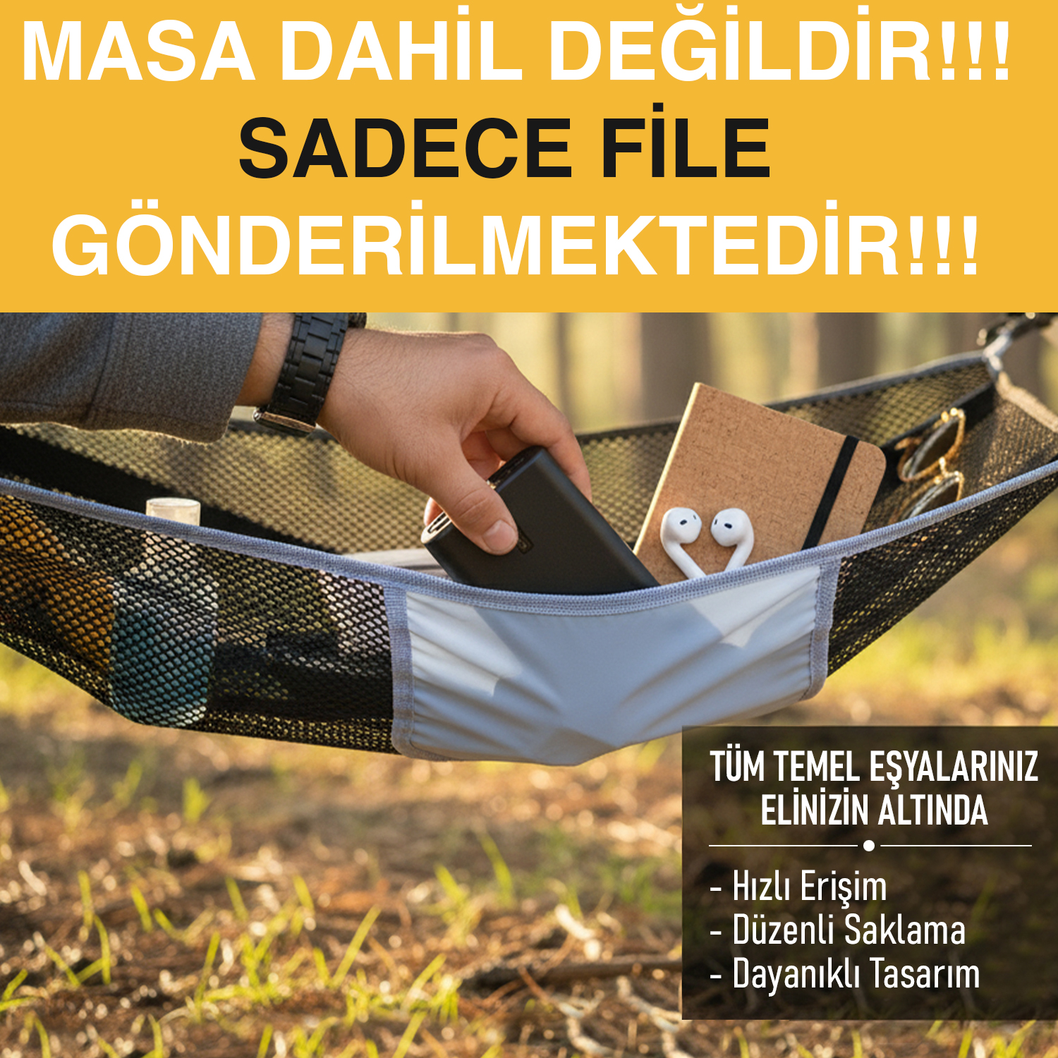 Haegs Masa Altı Saklama Filesi Kamp Piknik Outdoor için Masa Altı Kamp Malzemeleri Eşya Depolama Düzenleyici Organizer Kese Hurç File - XL - 80x40 cm - Mavi 2