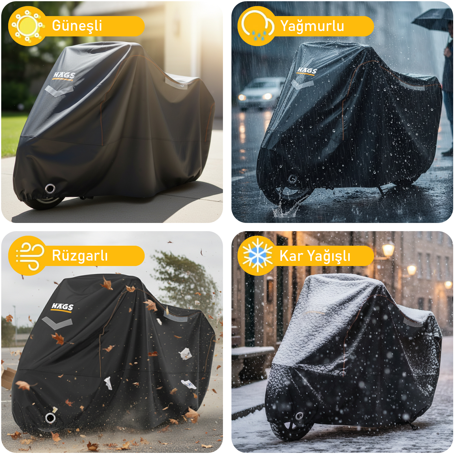 Haegs Motosiklet Brandası Motor Kılıfı Örtüsü Dış Mekan Motosiklet Örtüsü Su Geçirmez Rüzgar Toz Geçirmez Motor Garaj Brandası Kışa Dayanıklı XXL 265x105x125 cm - Siyah 7