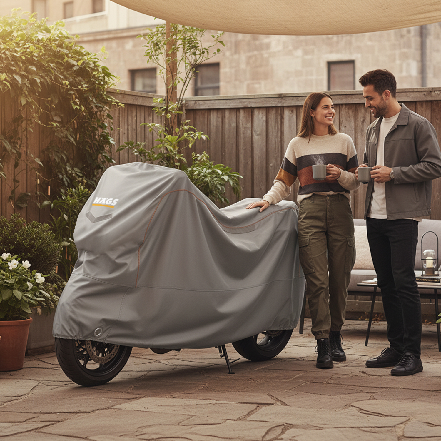 Haegs Motosiklet Brandası Motor Kılıfı Örtüsü Dış Mekan Motosiklet Örtüsü Su Geçirmez Rüzgar Toz Geçirmez Motor Scooter Garaj Brandası Kışa Dayanıklı L 220x95x125 cm - Gri 2