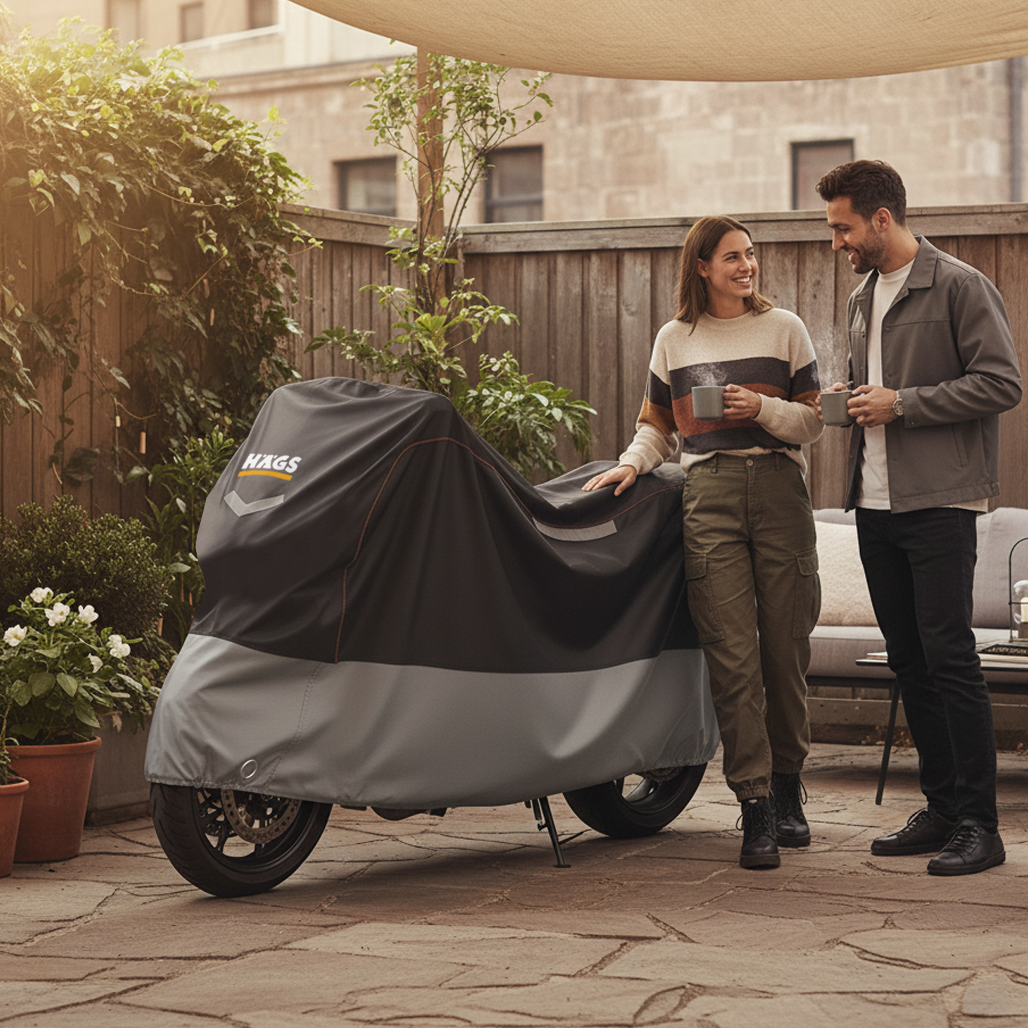 Haegs Motosiklet Brandası Motor Kılıfı Örtüsü Dış Mekan Motosiklet Örtüsü Su Geçirmez Rüzgar Toz Geçirmez Motor Scooter Garaj Brandası Kışa Dayanıklı L 220x95x125 cm - Siyah-Gri 2