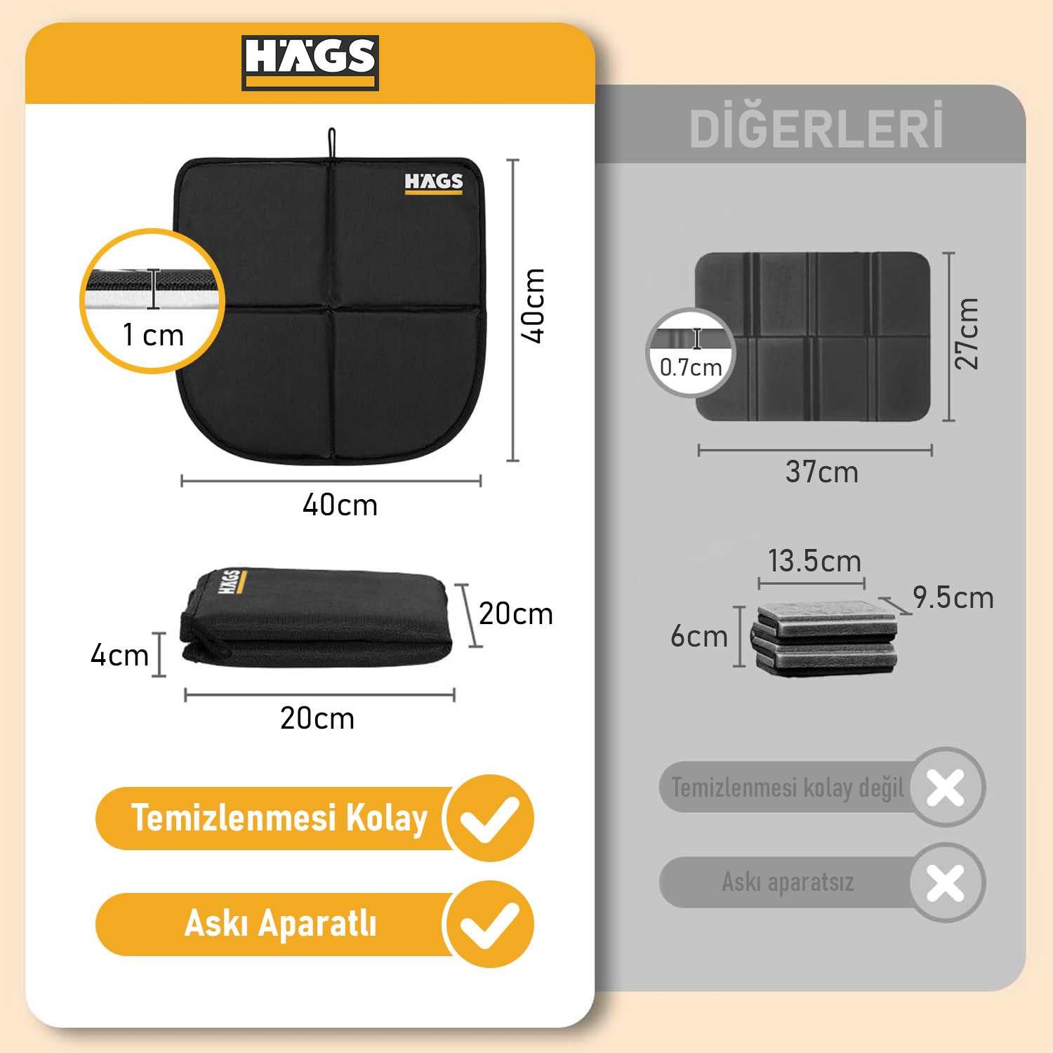 Haegs Outdoor Oturma Minderi Kamp Matı Yürüyüş Stadyum ve Seyahat İçin Katlanabilir Su Geçirmez Oxford Kumaş Termal Oturma Minderi Siyah 3